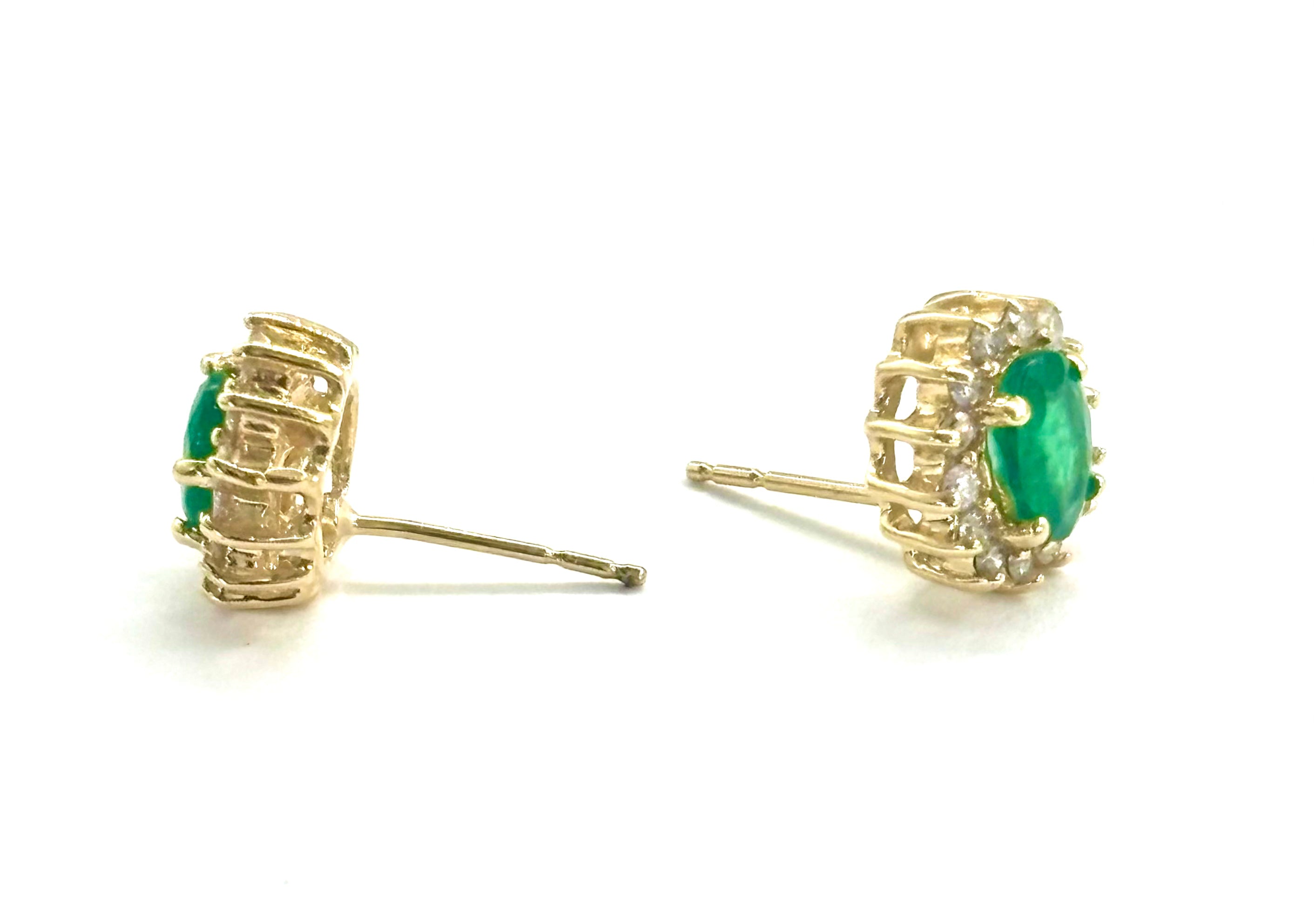 Exquisite Oval Emerald and Diamond Stud Earrings – 14K Gold, Dainty & Elegant Jewelry for Women – Perfect for Weddings, Parties & Special Occasions