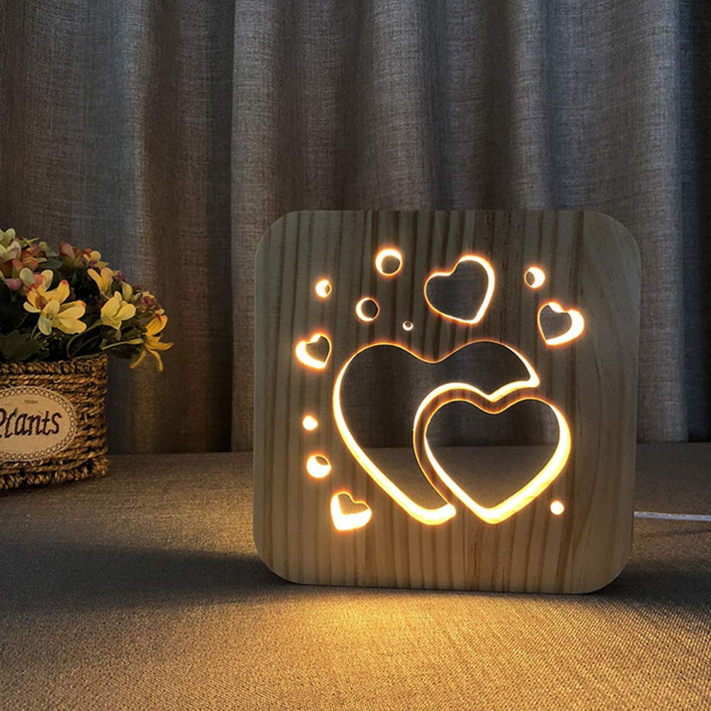 Romantic Wooden Heart Light Table Lamp - Decorative Hollow Night Light for Bedroom, Desk, Valentine's Day, Wedding Centerpiece & Party Decor - Warm Ambient Lighting for Home Decor & Special Occasions