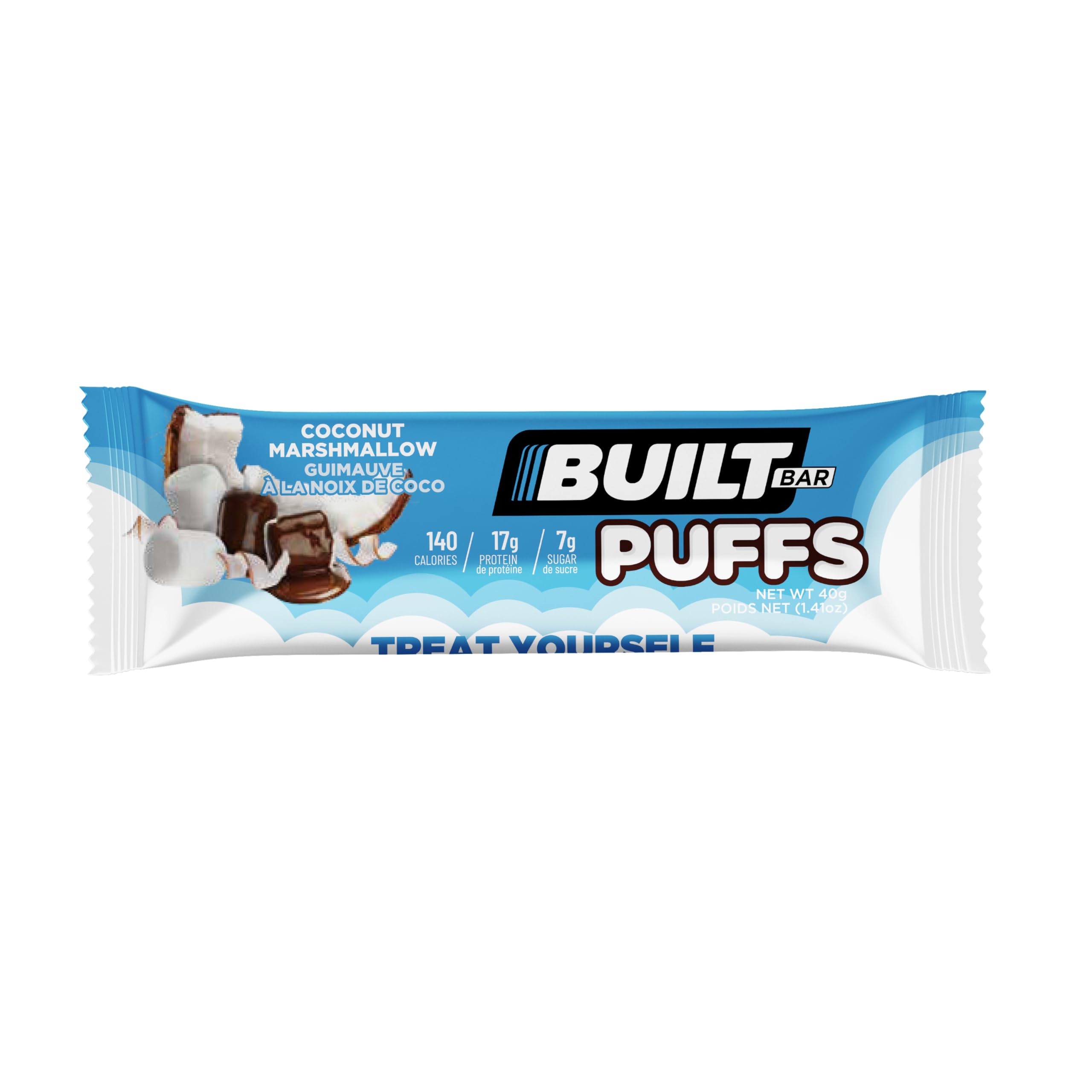 Built Bar 12 Pack High Protein Energy Puffs - Low Carb, Low Calorie, Low Sugar Healthy Snack - Gluten Free Coconut Marshmallow Flavor (12 Count) | Perfect for Workouts, Office Snacking & Keto Diet