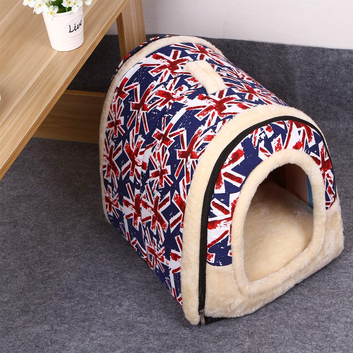 Soft Warm Indoor Dog House & Cat Cave - Portable Foldable Pet Bed with Washable Removable Cushion for Small Dogs & Cats | Cozy Outdoor Igloo Shelter for Home, Travel & Camping Use