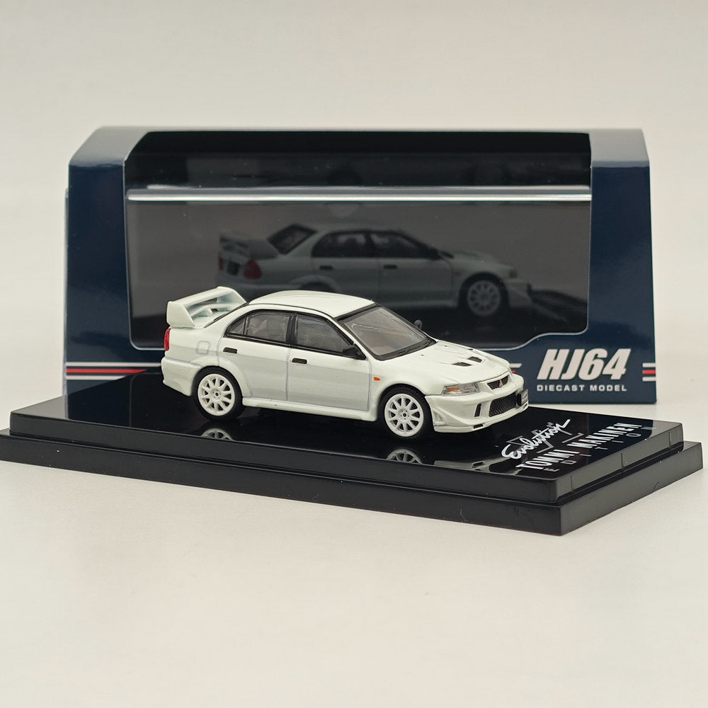 1/64 Scale Mitsubishi Lancer RS Evolution VI T.M.E Diecast Model Car - White | Hobby Japan HJ643033AW | Collectible Toy Car for Display & Racing Simulation