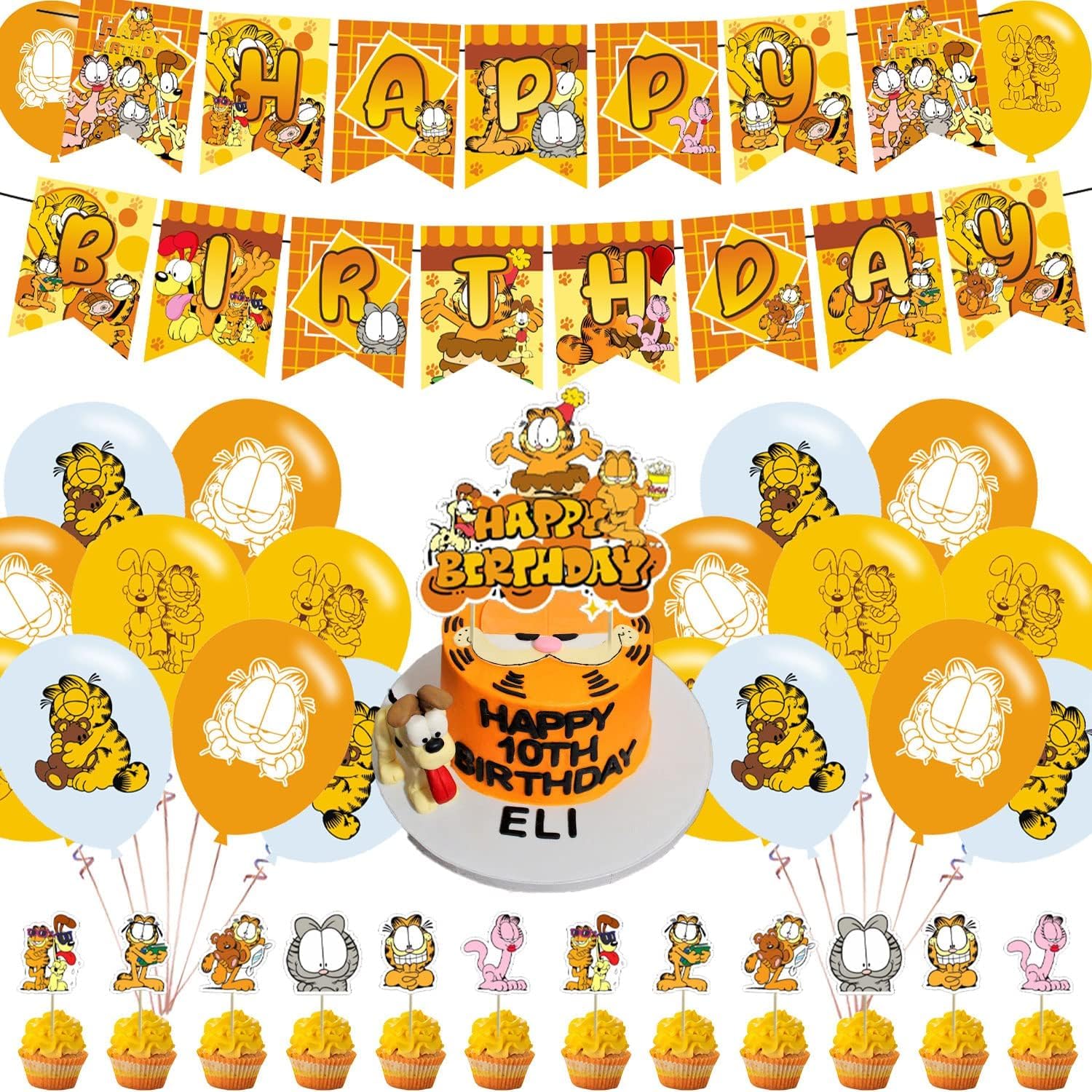 Garfield Birthday Party Decorations Kit - Includes Banner, Cake Topper & Balloons for Kids - Perfect for Boys & Girls Birthday Celebrations, Themed Parties & Fun Events