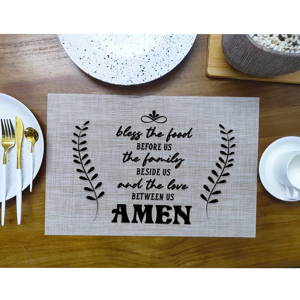 DAO9KITCHEN Inspirational Placemats Set of 4 - Bless The Food Motivational Quotes for Family Love, Kitchen & Dining Table Decor - Perfect for Home, Dinner Parties & Gifts for Women Friends