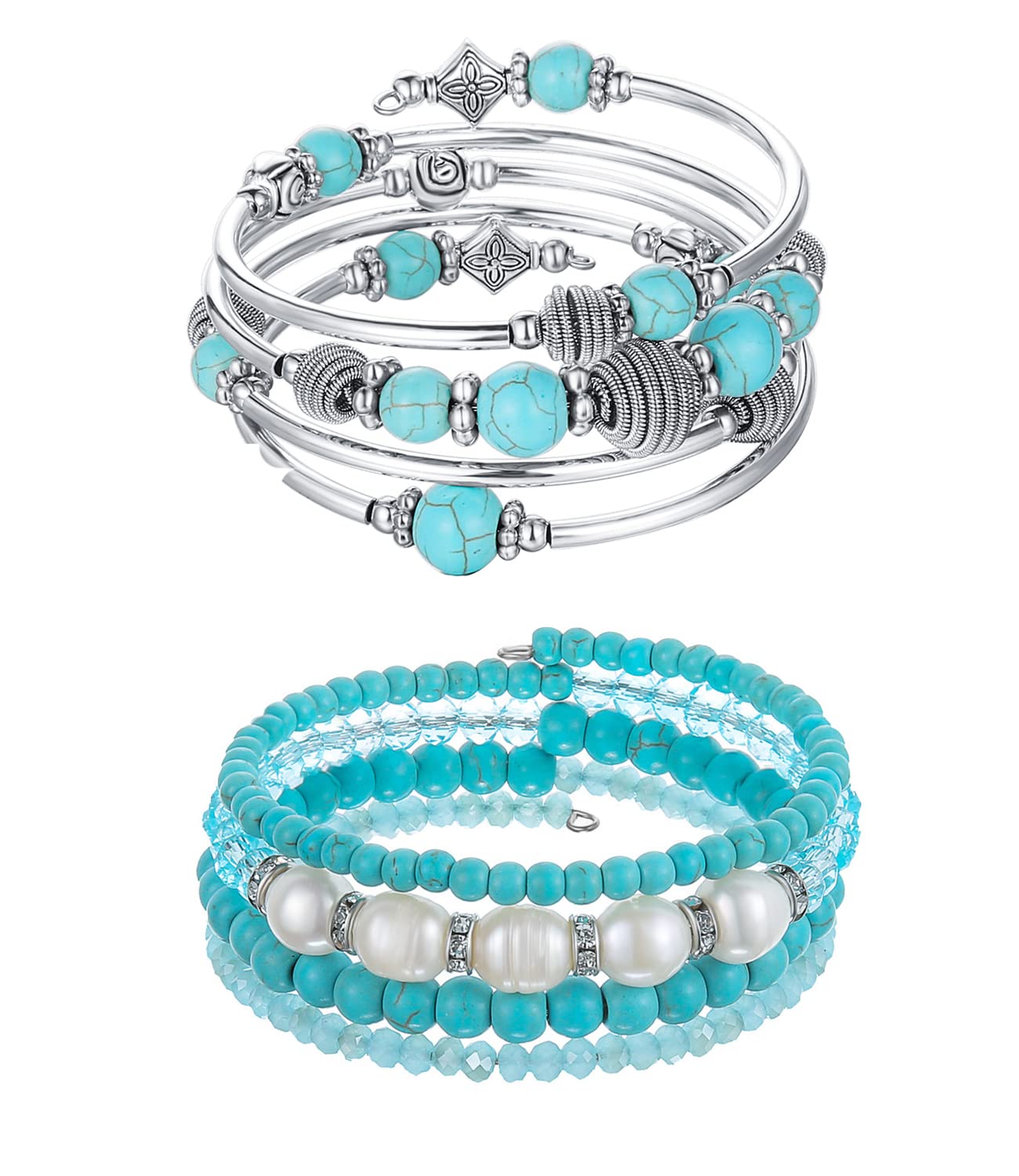Turquoise Beaded Wrap Bracelets Set - Boho Chic Adjustable Handmade Jewelry for Women, Birthday Gifts, Friendship Day Presents | Perfect for Casual Wear, Festivals & Layering with Other Bracelets