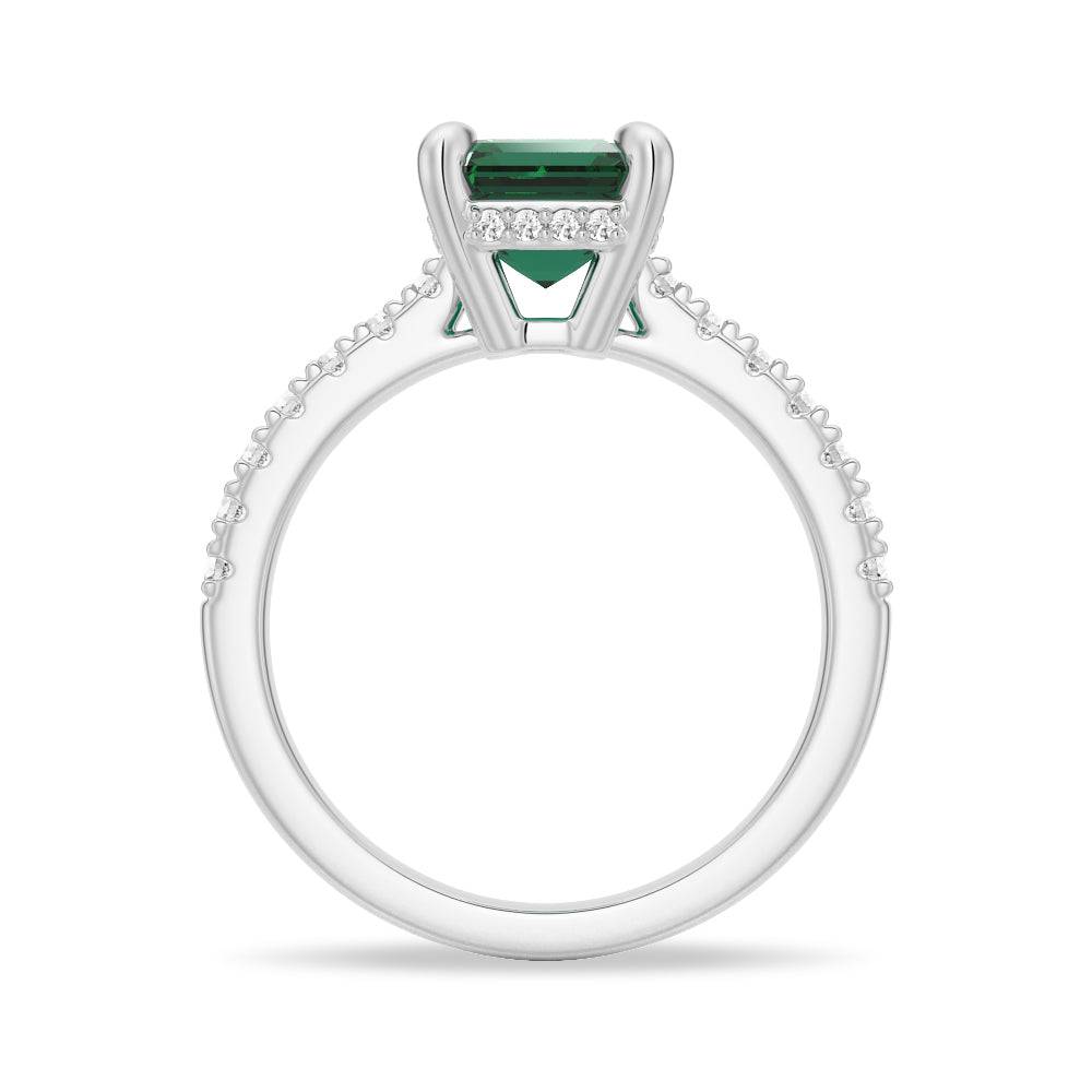 3 CT. Lab Grown Emerald Engagement Ring with Side Stones & Hidden Halo - Perfect for Proposals, Anniversaries & Special Occasions