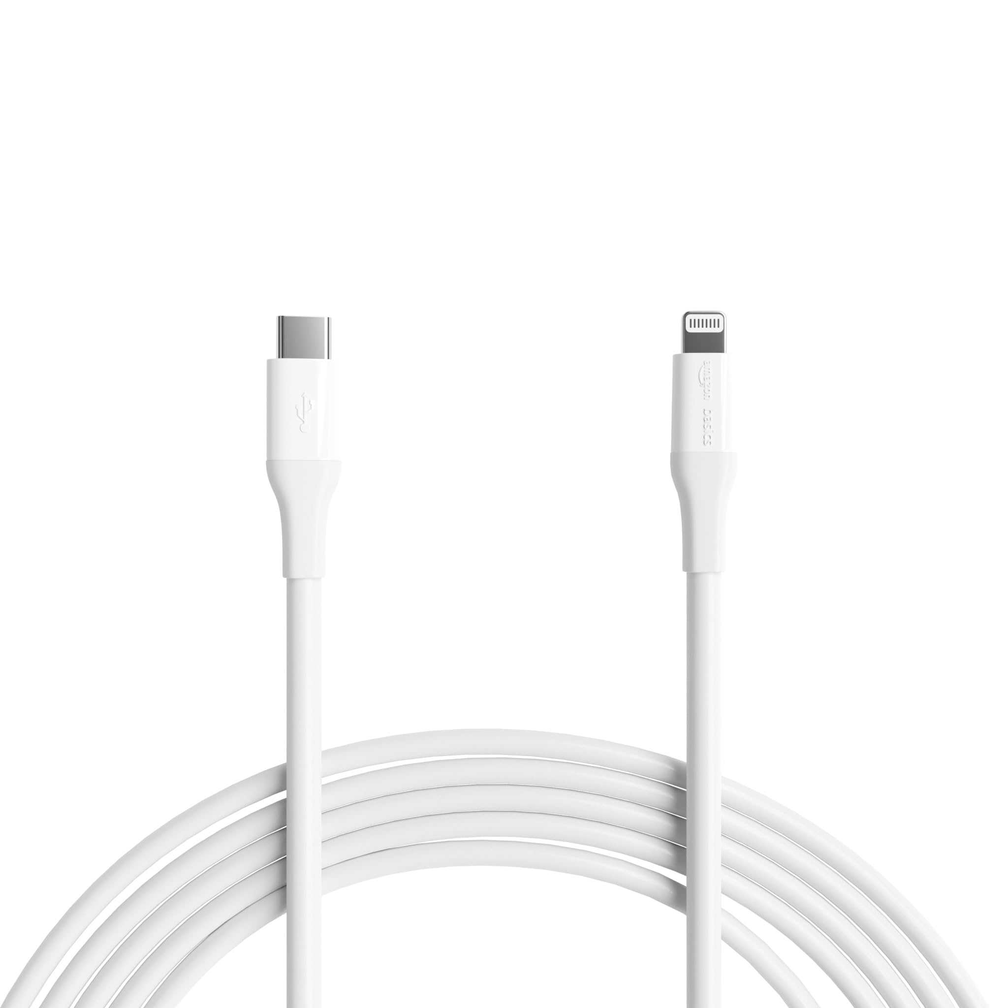 Amazon Basics MFi Certified USB-C to Lightning Cable - 10ft Fast Charging Cable for iPhone, iPad - White | Compatible with iPhone 15/14/13/12/11/X/8 & More | Perfect for Home, Office & Travel Charging