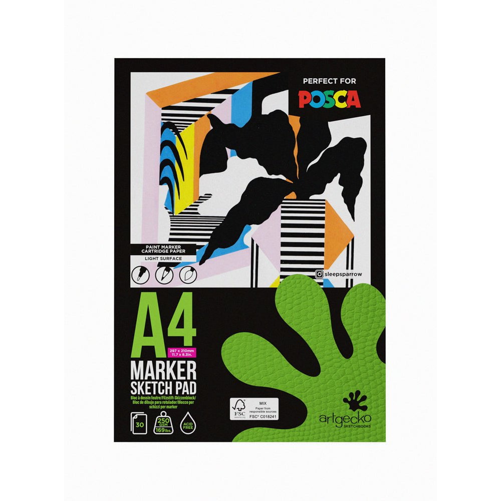 Artgecko Pro Marker Sketchpad - A4 Size 30 Sheets 250gsm Thick White Paper for Artists, Illustrators & Designers - Perfect for Marker Drawing, Sketching & Mixed Media Art Projects