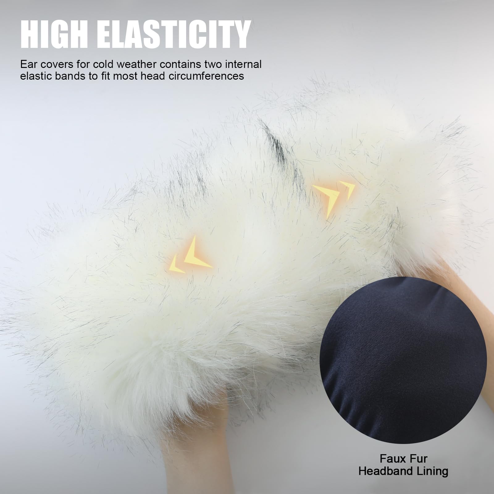 Women's Faux Fur Headband - Elastic Fuzzy Thick Winter Earmuffs & Ear Warmers for Cold Weather | Soft Headwrap for Outdoor Activities, Skiing, Running (White)