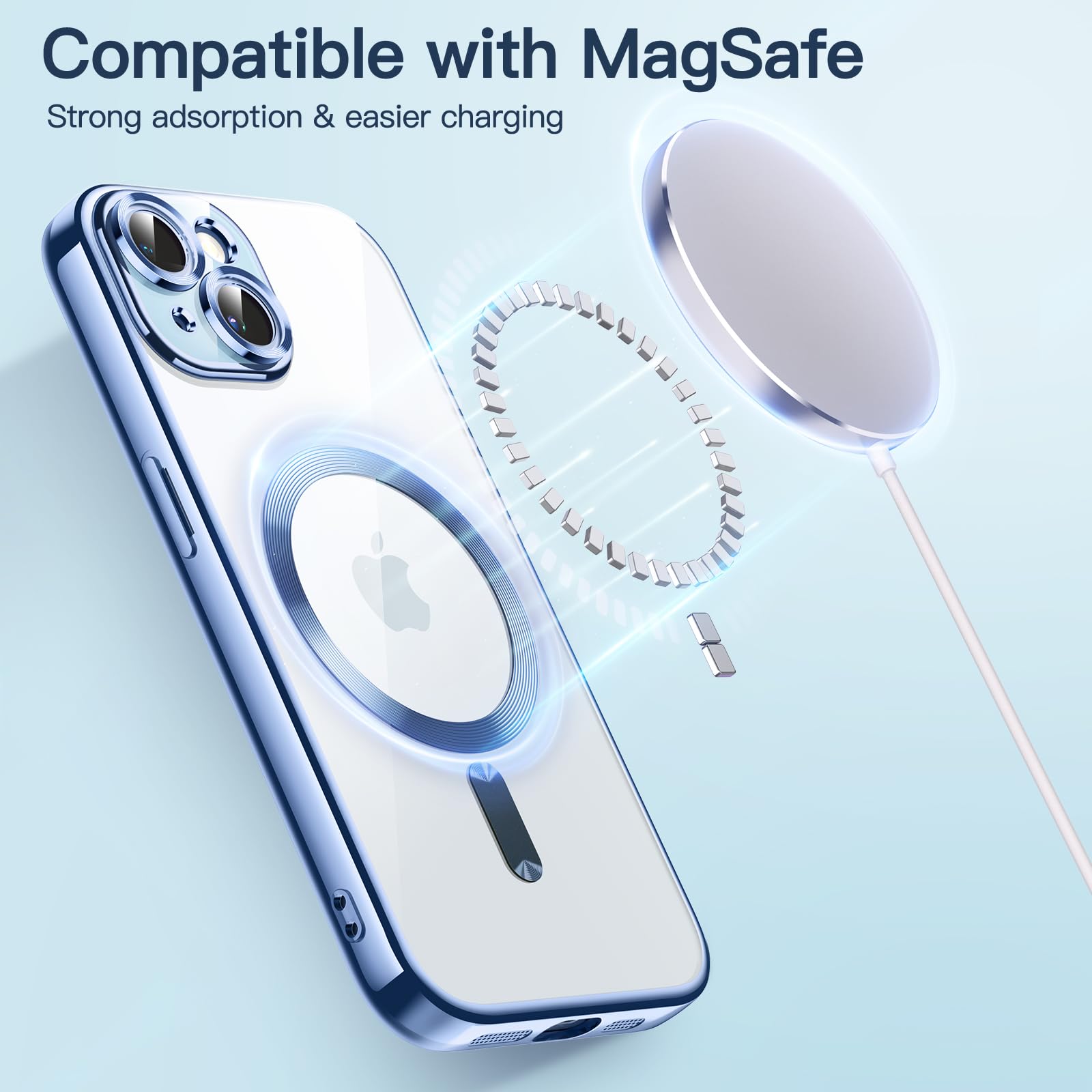 JETech iPhone 15 Plus 6.7-Inch Clear Soft TPU Case with Camera Protection | MagSafe Compatible | Shockproof Electroplated Cover | Sierra Blue | Perfect for Daily Use, Wireless Charging & Drop Protection