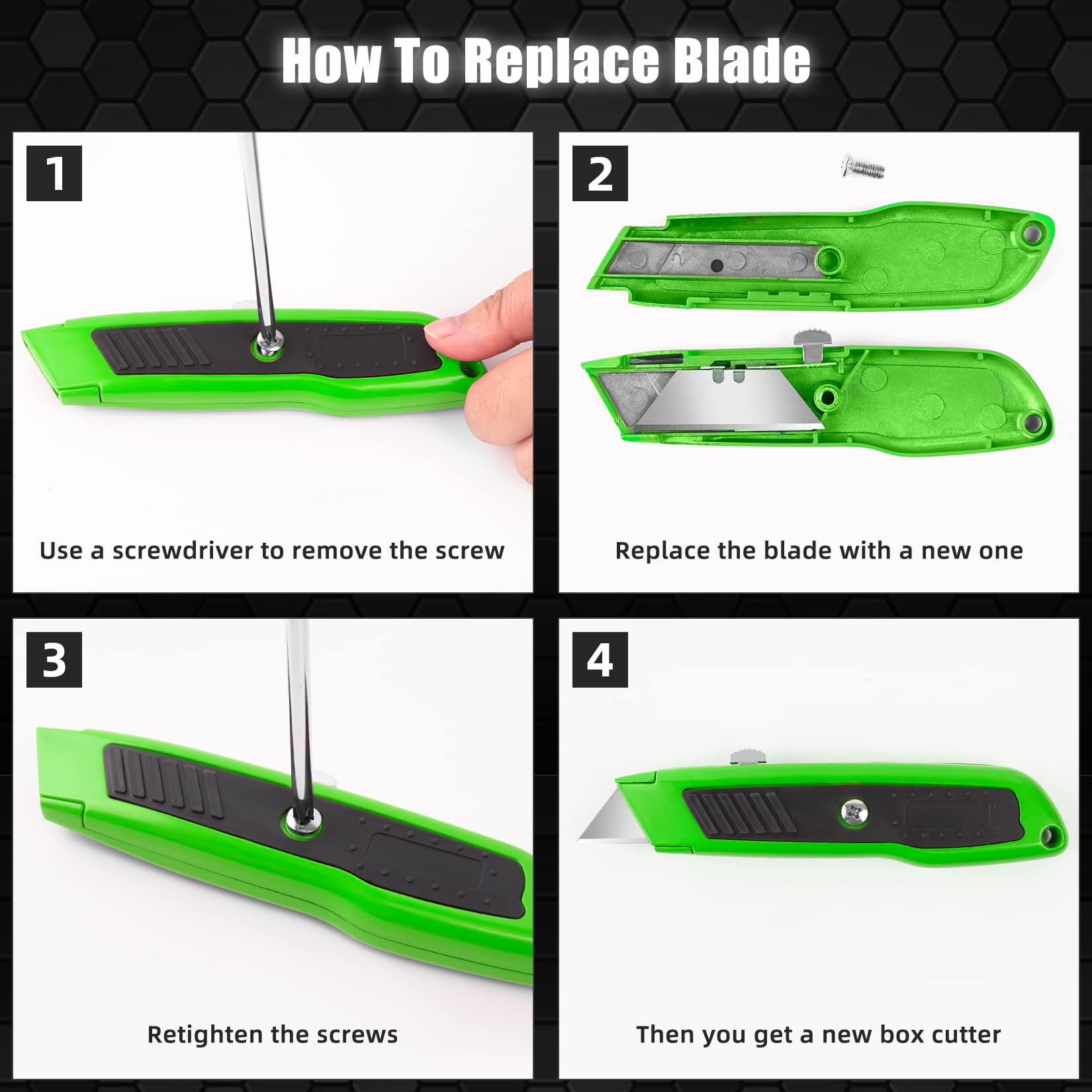 DIYSELF 2 Pack Heavy Duty Retractable Utility Knife - Exacto Box Cutter with Comfortable Aluminum Handle & Sharp Blade - Perfect for Opening Cardboard Boxes, Packages, Carpets - Ideal for Home, Office, Warehouse, and DIY Projects (Green)