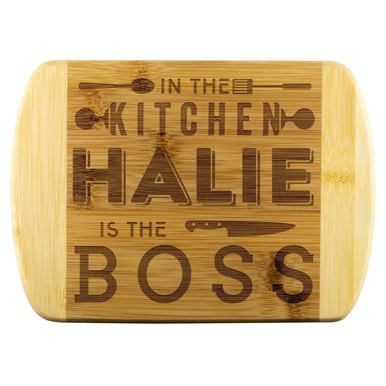 Funny Wooden Engraved Chopping Board - 'In The Kitchen Halie Is The Boss' - Unique Gift for Mom, Wedding, Bridal Shower, Anniversary & Housewarming - Perfect for Kitchen Decor & Cooking Enthusiasts