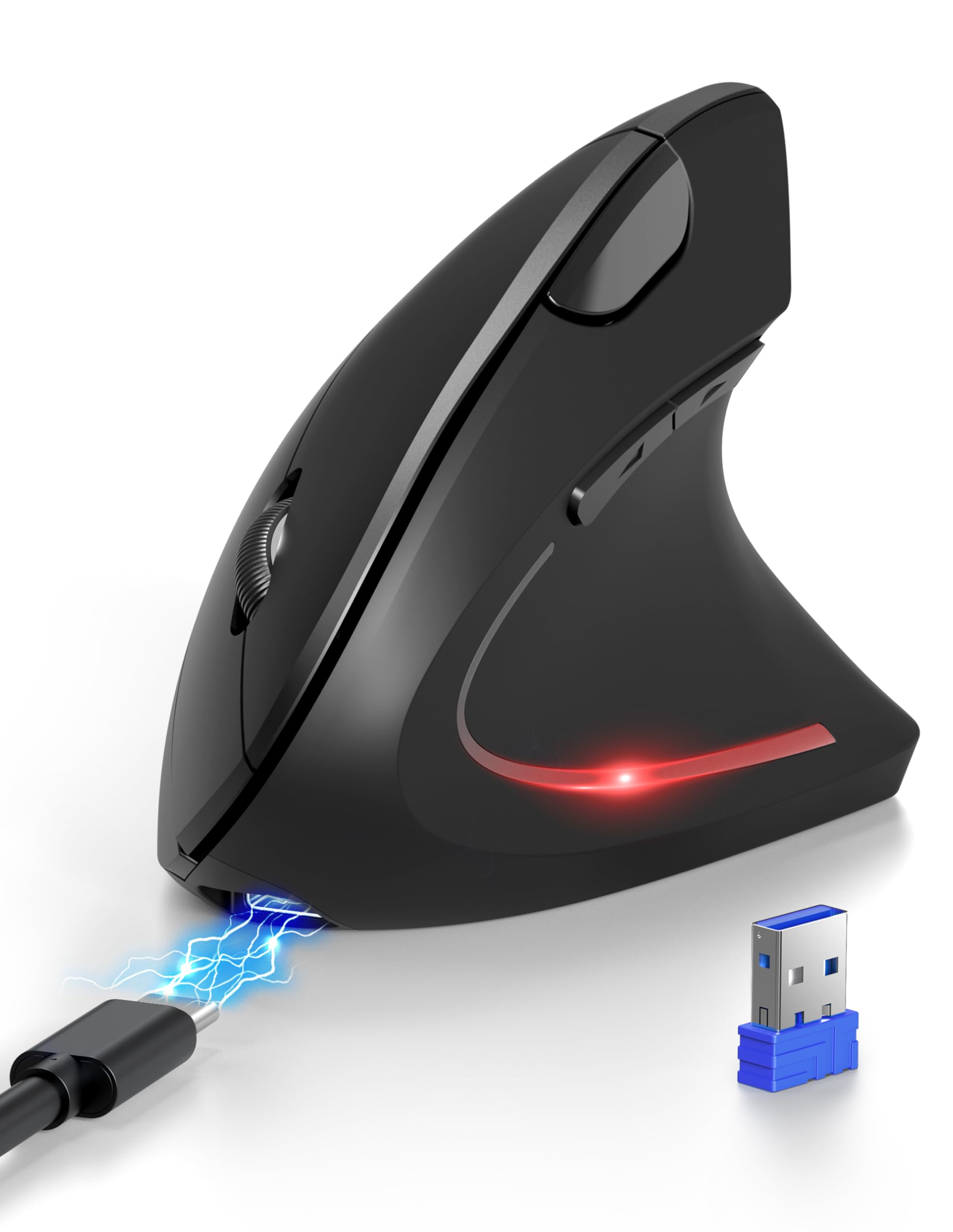 TECKNET Ergonomic Wireless Mouse - Rechargeable Bluetooth Vertical Mouse with 4800 DPI, Silent Click, 3-Device Connectivity for Carpal Tunnel Relief | Perfect for Office, Home & Travel Use with Laptop, PC, MacBook & iPad (Black)