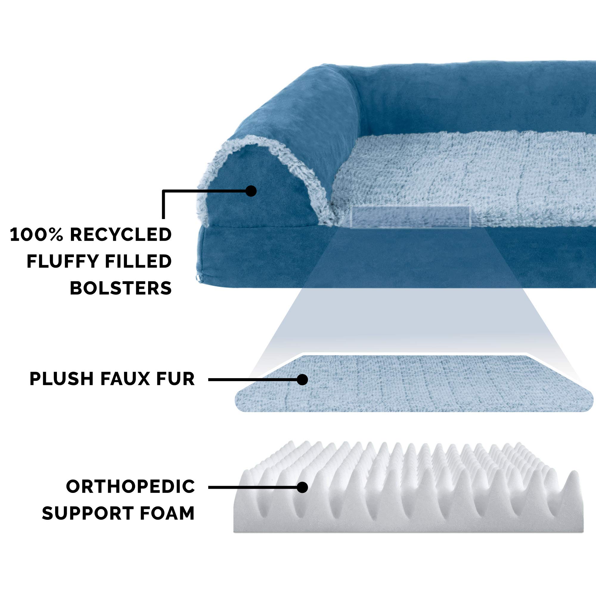 Furhaven Orthopedic Dog Bed for Large Dogs - Washable Cover & Bolsters - Plush Faux Fur - Perfect for Living Room or Bedroom