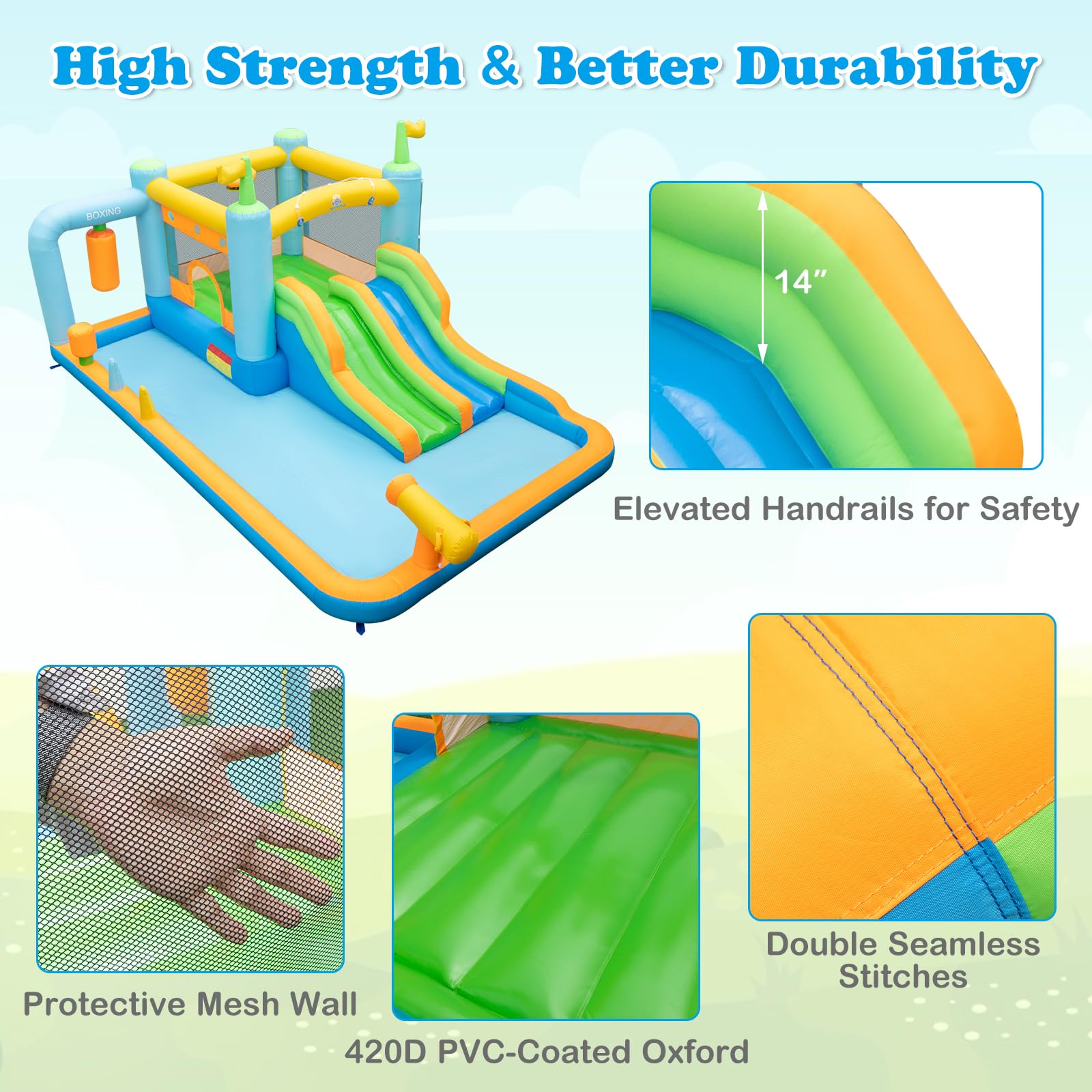BOUNTECH Inflatable Water Slide - Boxing Theme Double Waterslide Bounce House for Kids, Blow Up Jump Castle for Boys & Girls Outdoor Birthday Party | Backyard Summer Fun, Pool Party Games, Water Play Activities