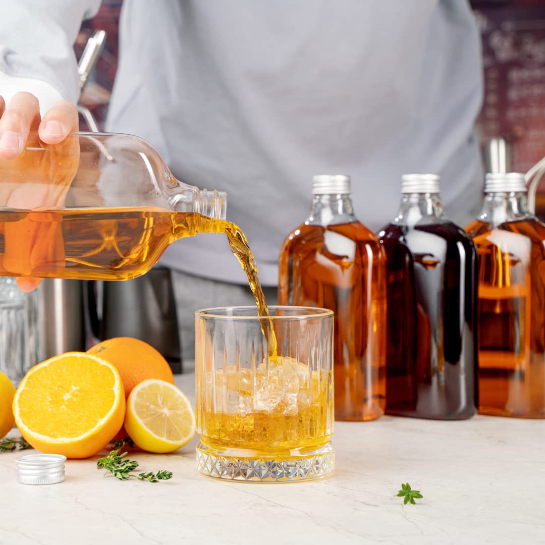 Restaurantware Bottle Tek 16.9oz Empty Plastic Liquor Bottles (100-Pack) - Clear Disposable Flask with Aluminum Lids for Juice, Ginger, Sauces & Party Favors | Perfect for Bars, Catering, Restaurants & Home Mixology