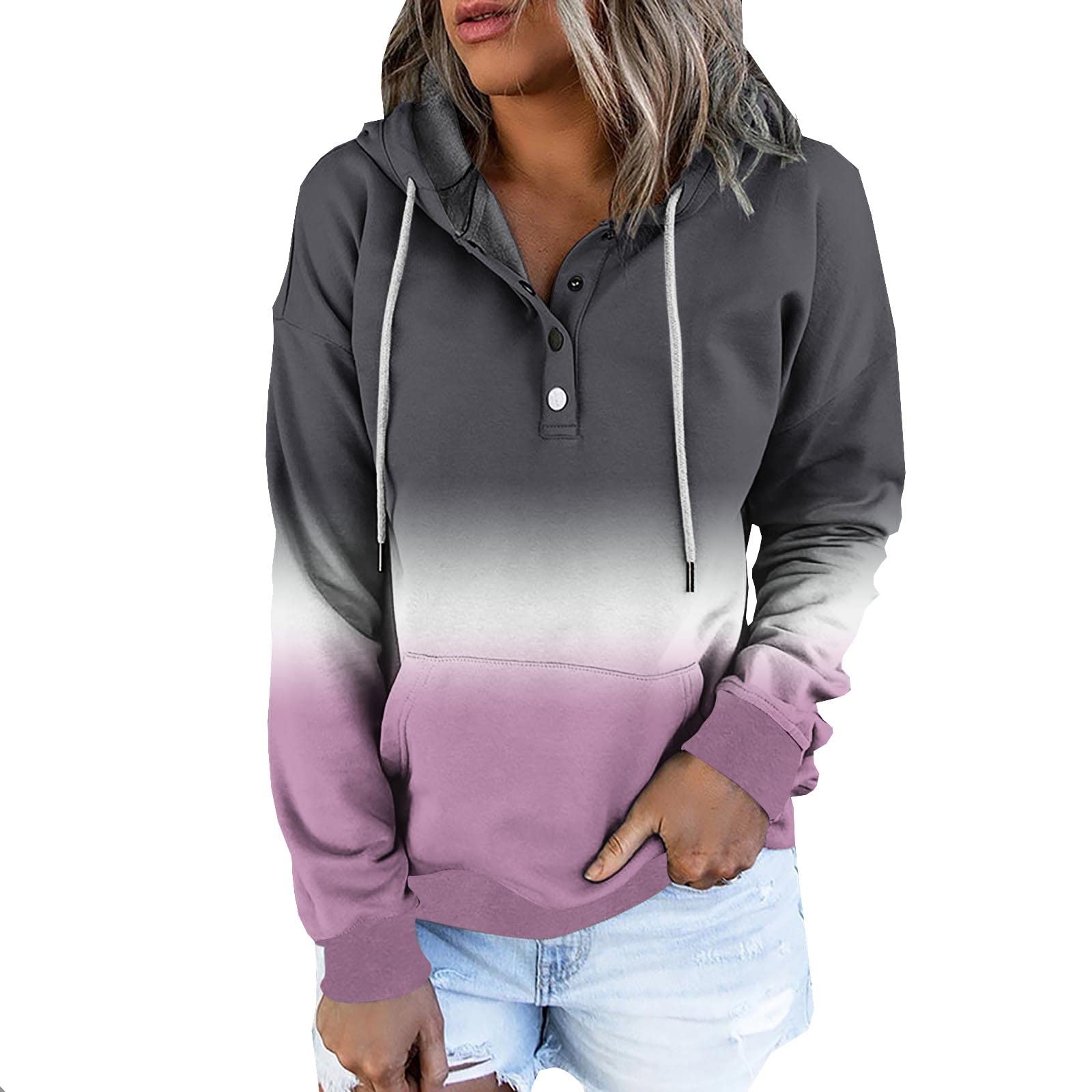 Women's Cute Winter Sweatshirt Button Hoodie - Long Sleeve V Neck & Crew Neck Tops for Casual Wear, Layering & Outdoor Activities