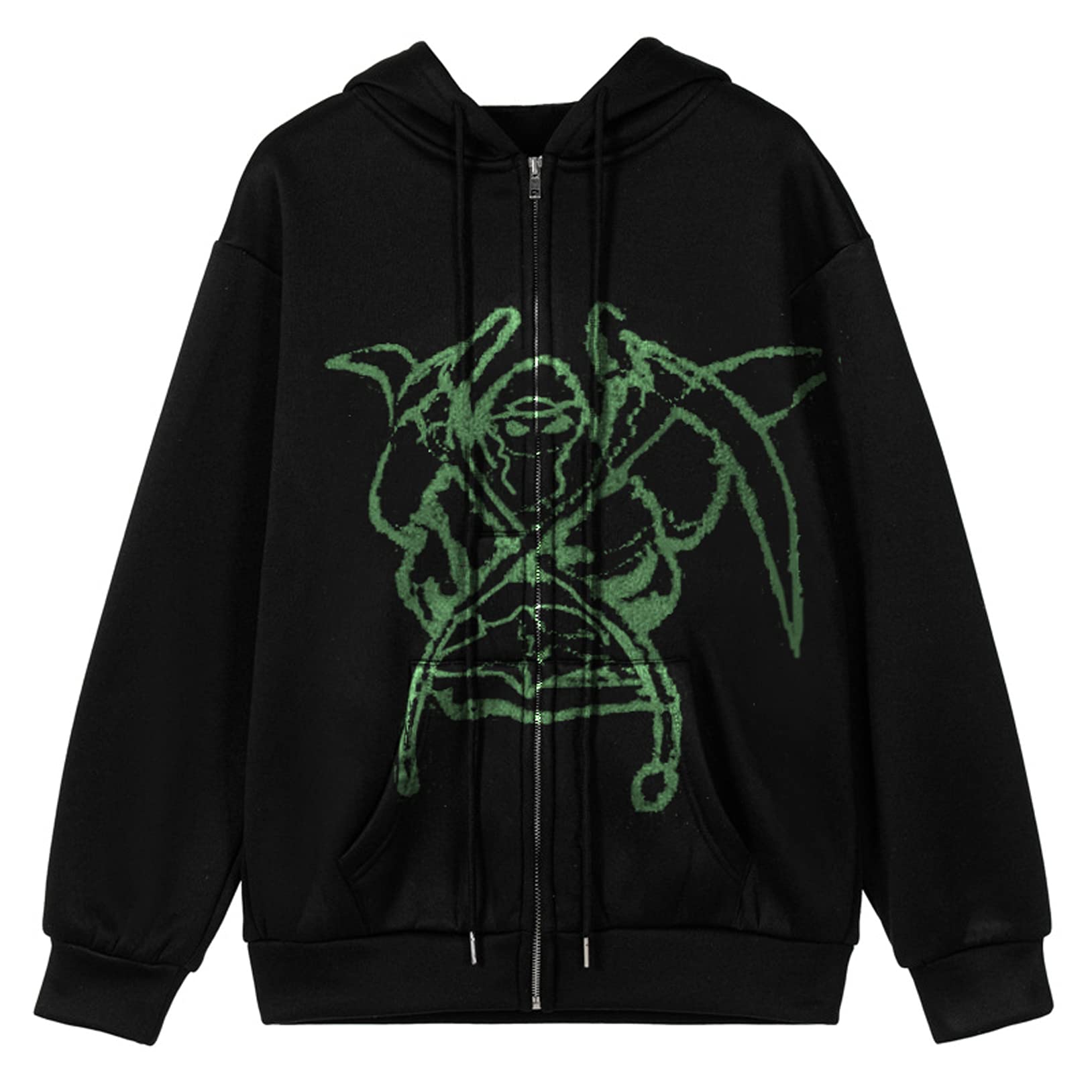 Y2K Aesthetic Women's Zip Up Hoodie - 90s Vintage Graphic Oversized Sweatshirt | Long Sleeve Harajuku Streetwear for Casual Outfits & Retro Fashion