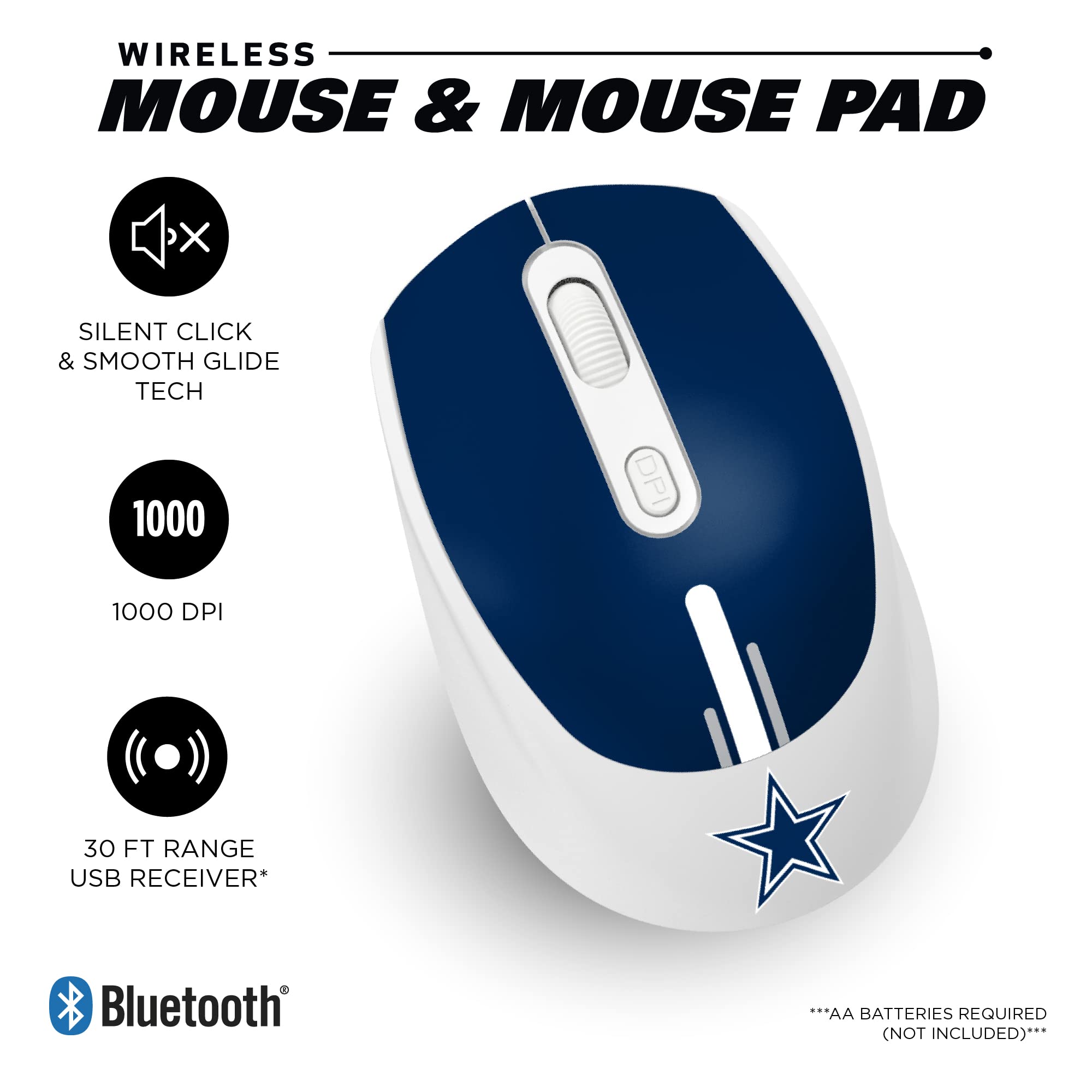 SOAR NFL Chicago Bears Wireless Mouse with Mouse Pad - Officially Licensed Gaming Mouse for PC, Laptop - Perfect for Football Fans, Office Work & Gaming Setups