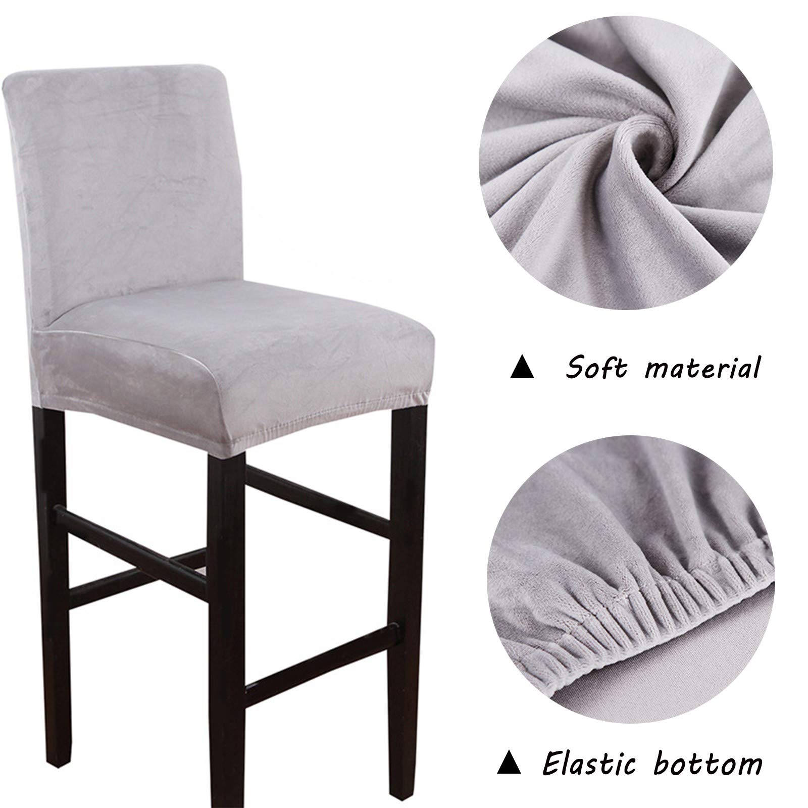2 Pack Stretchable Bar Stool Covers - Soft Elastic Dining Chair Slipcovers for Counter Stools - Black (Fits Most Bar Height Chairs) - Perfect for Kitchen, Restaurant & Home Decor Protection