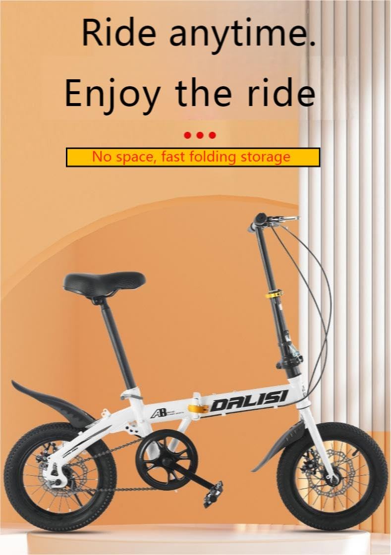 14 Inch Folding Bike for Adults - Lightweight & Portable Unisex Commuter Bicycle in Black - Perfect for Urban Commuting, Travel & Storage