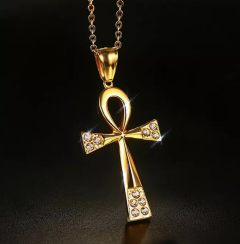 Egyptian Cross Necklace for Men - 14K Gold Pendant with Chain - Perfect for Gifts, Religious Jewelry & Everyday Wear
