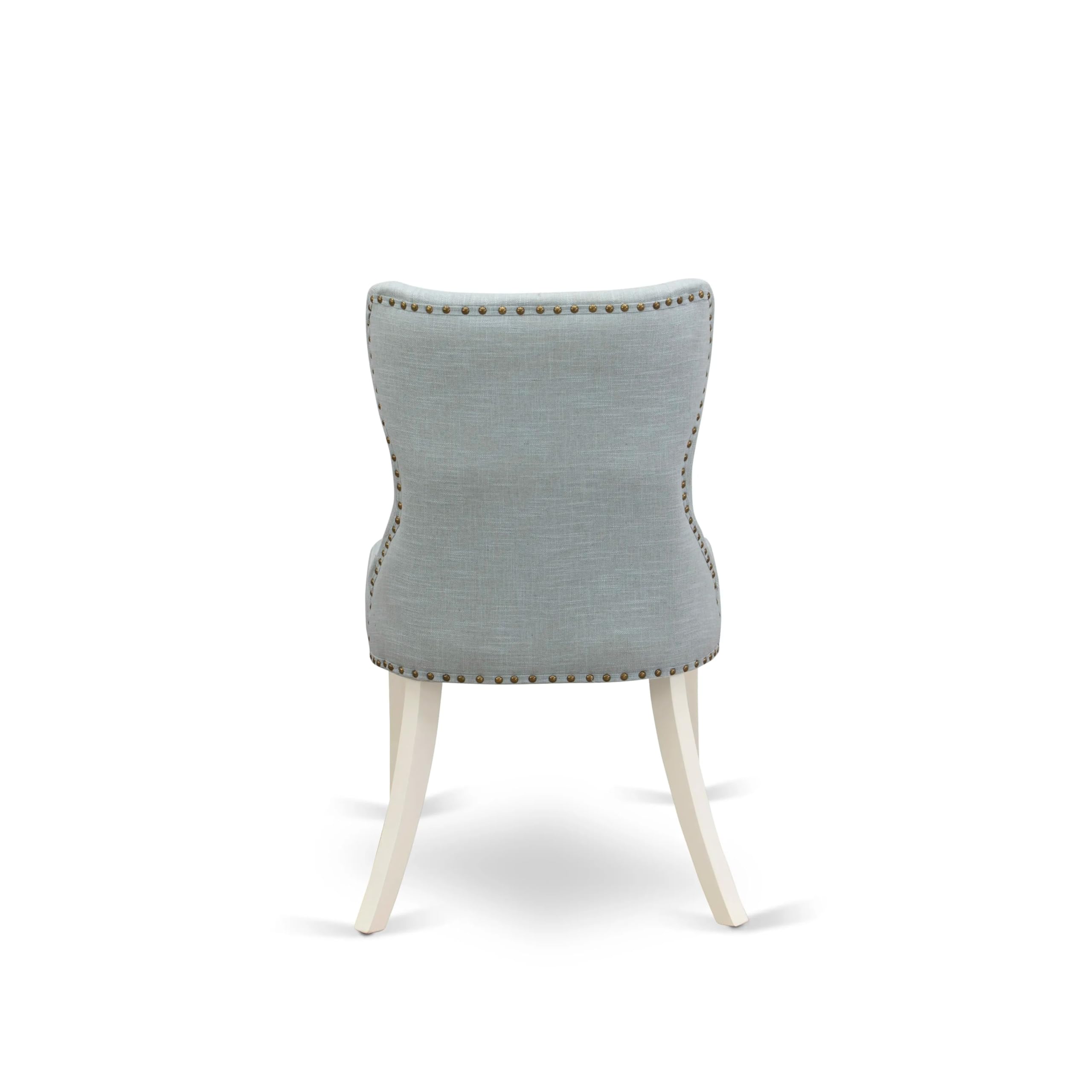 East West Furniture 3-Piece Round Dining Table Set with Pedestal Base & 2 Baby Blue Linen Parsons Chairs - 36x36 Inch Small Space Kitchen Table in Linen White - Perfect for Apartments, Breakfast Nooks & Cozy Dining Areas