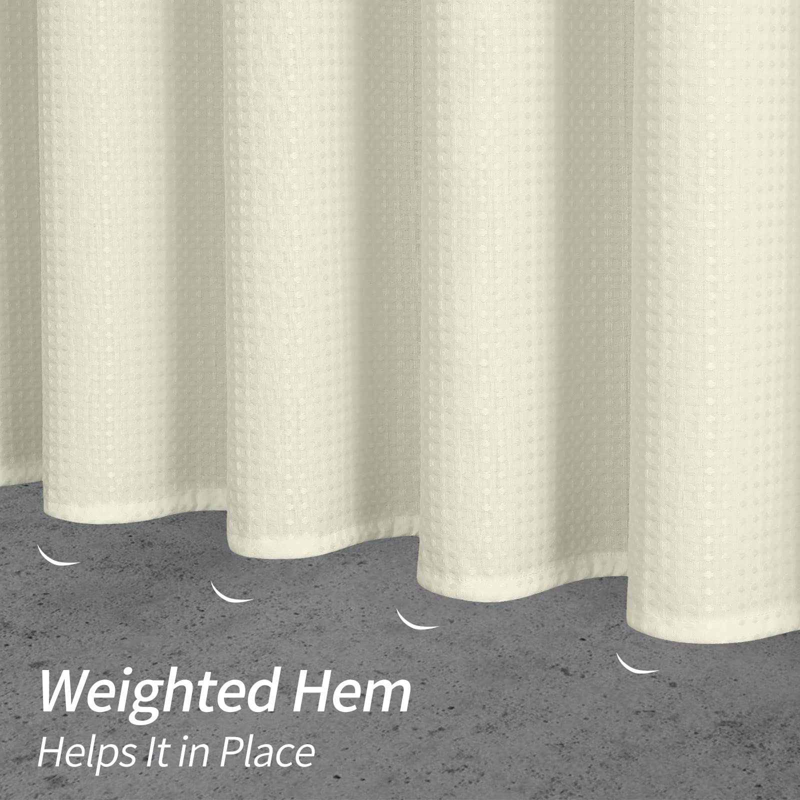 Luxury Waffle Weave Shower Curtain Set - Ivory Cream Beige Bathroom Decor - 72x72 Inches Hotel Style Fabric for Modern & Spa Bathrooms - Perfect for Master Bath, Guest Bath or Airbnb Decor