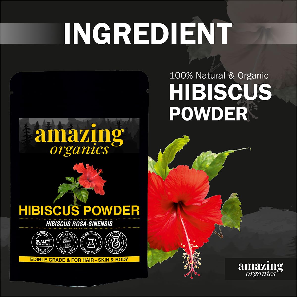 Organic Hibiscus Flower Powder for Face, Hair & Skin Care - Natural Anti-Aging, Acne Treatment & Hair Growth Solution | DIY Beauty Masks, Smoothies & Herbal Remedies