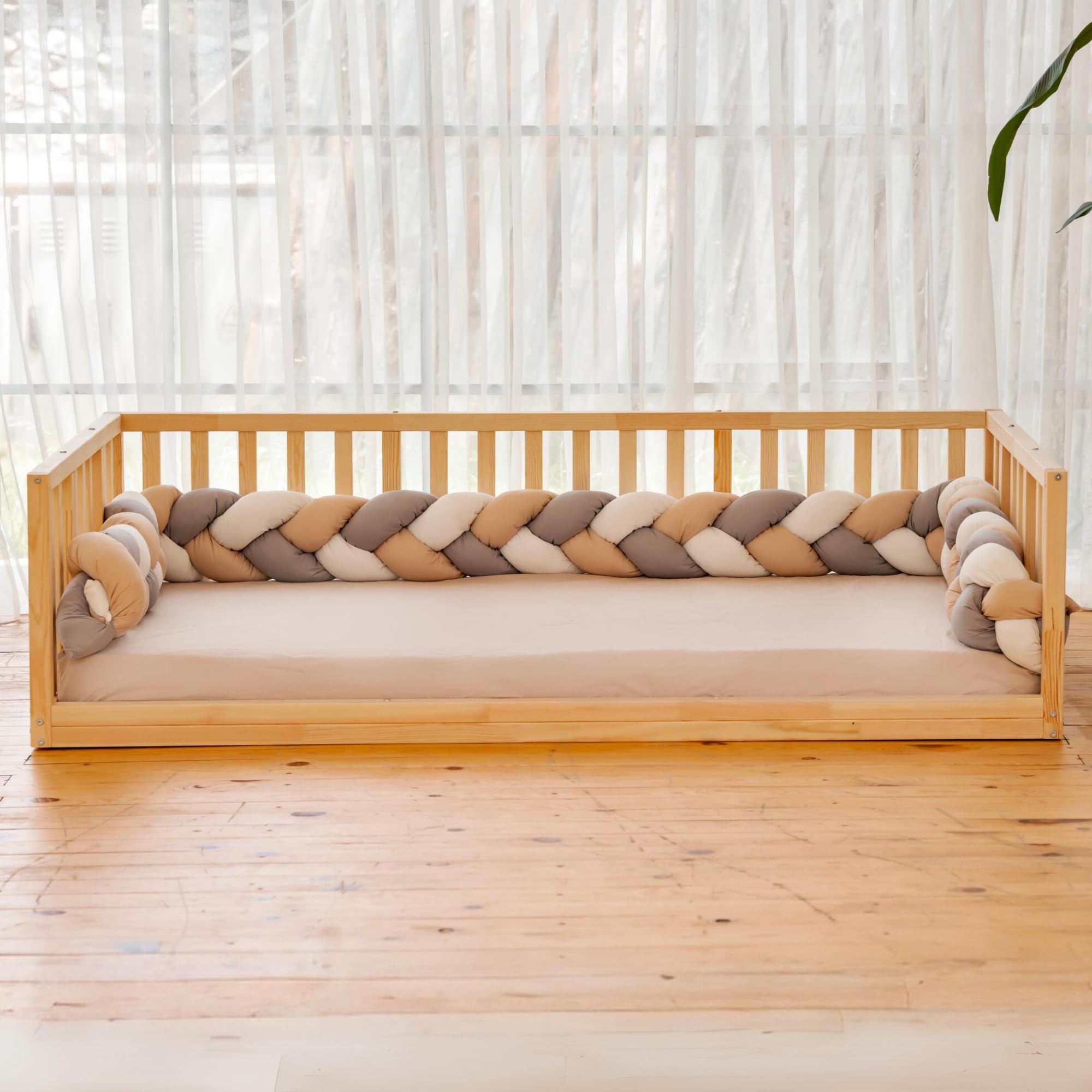 Montessori Floor Bed for Toddlers & Kids - Natural Solid Pine Wood Frame with Wooden Slats - Sturdy Low Profile Bed for Boys & Girls (19