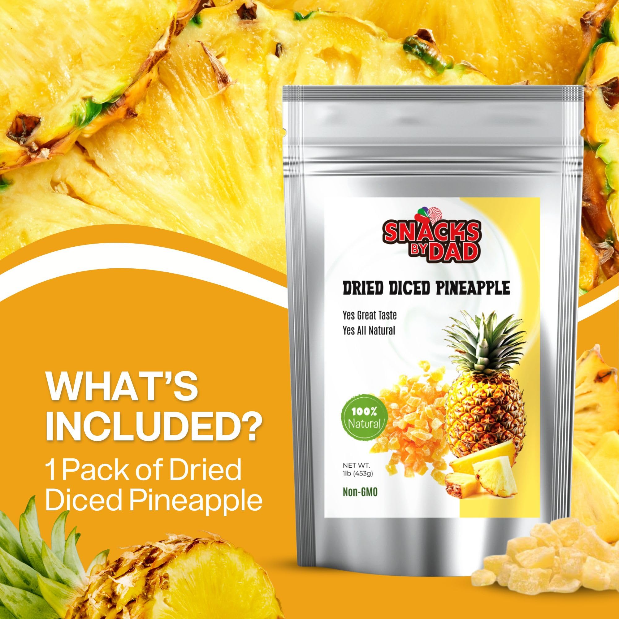 Organic Dried Pineapple Chunks – No Sugar Added, Gluten Free, Vegan Snack | 1 lb Resealable Bag | Healthy Dried Fruit for Kids & Adults | Perfect for Lunch Boxes, Hiking, Travel & Office Snacking