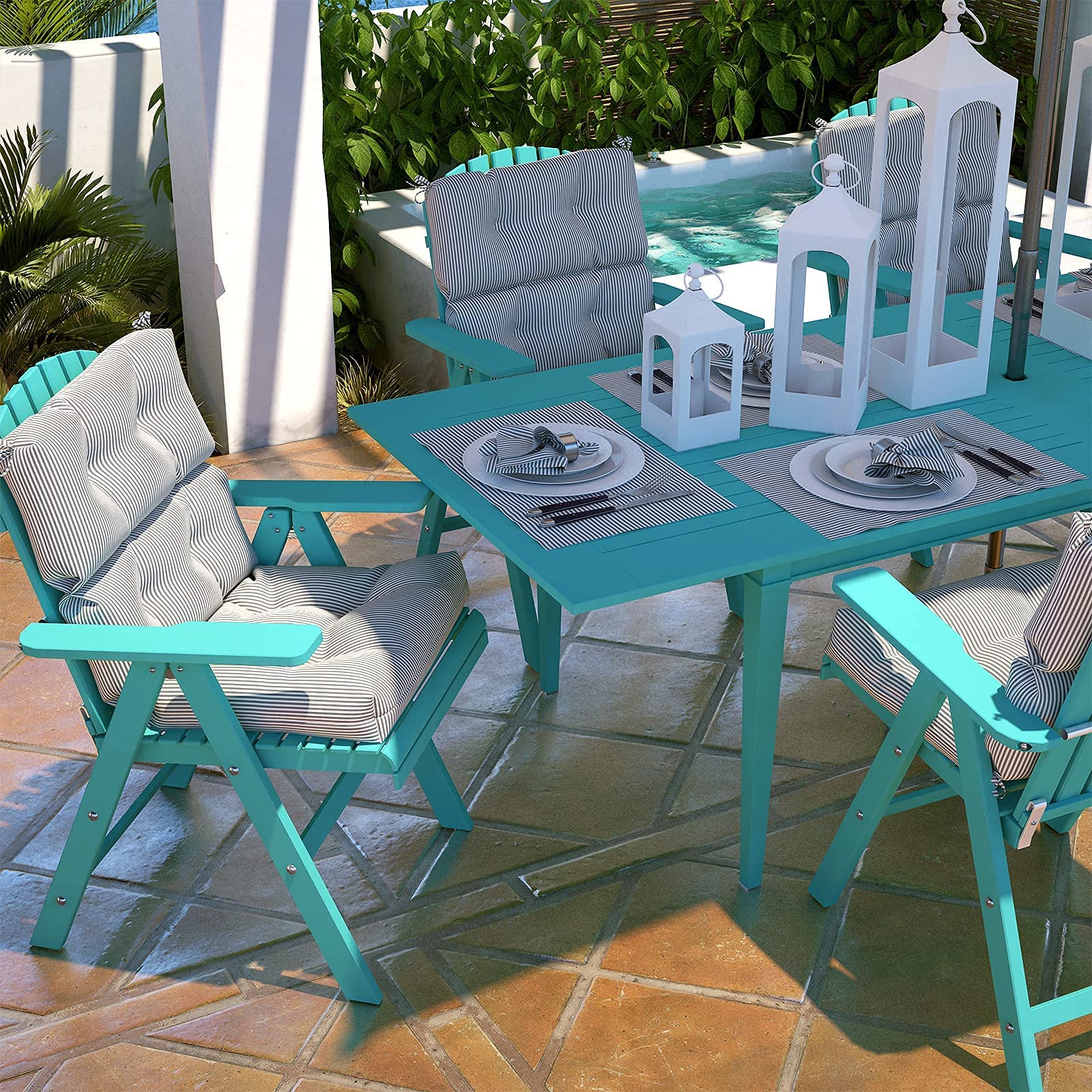 LVTXIII 44x22-inch Outdoor High Back Chair Cushions Set of 2 - Tufted Adirondack Rocking Chair Seat Cushions with Ties, Waterproof & Durable Patio Furniture Cushions in Striped Grey - Perfect for Deck, Porch, Garden and Poolside Relaxation