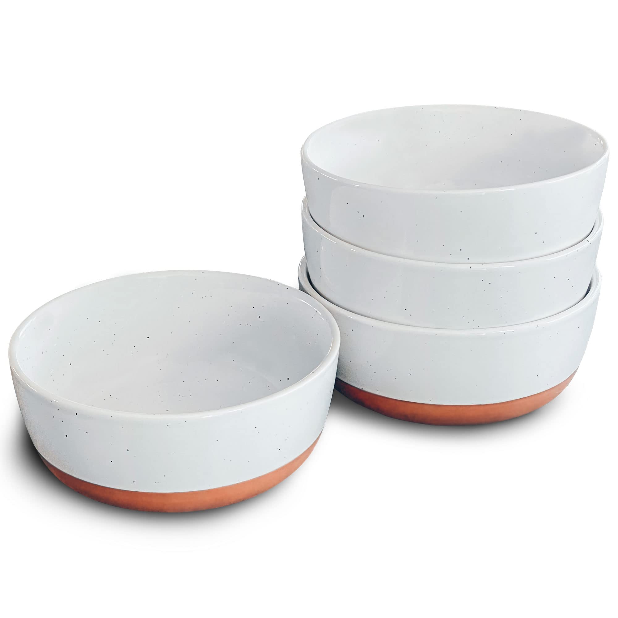 Mora Ceramic Flat Bowls Set of 4 - 25 oz Porcelain Soup & Salad Bowls - Microwave, Dishwasher & Oven Safe - Perfect for Cereal, Oatmeal, Rice, Serving - Elegant Vanilla Color for Dining & Kitchen Use