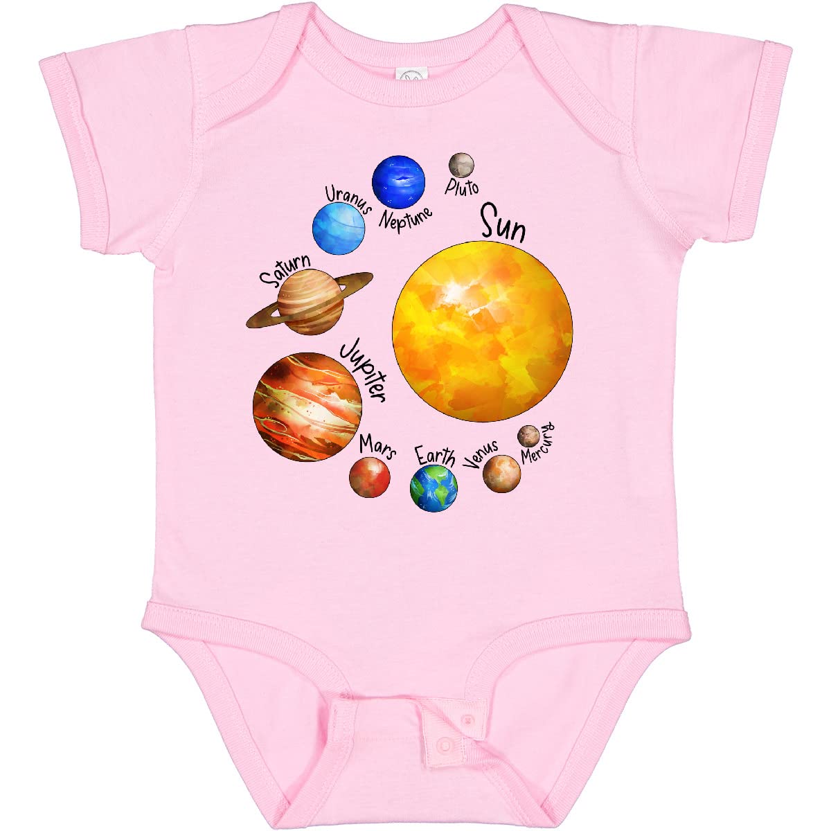 Inktastic Sun and Planets - Yes, and Pluto Baby Bodysuit | Cute Astronomy Themed Onesie for Infants & Toddlers | Perfect for Space Lovers, Science Gifts & Everyday Wear