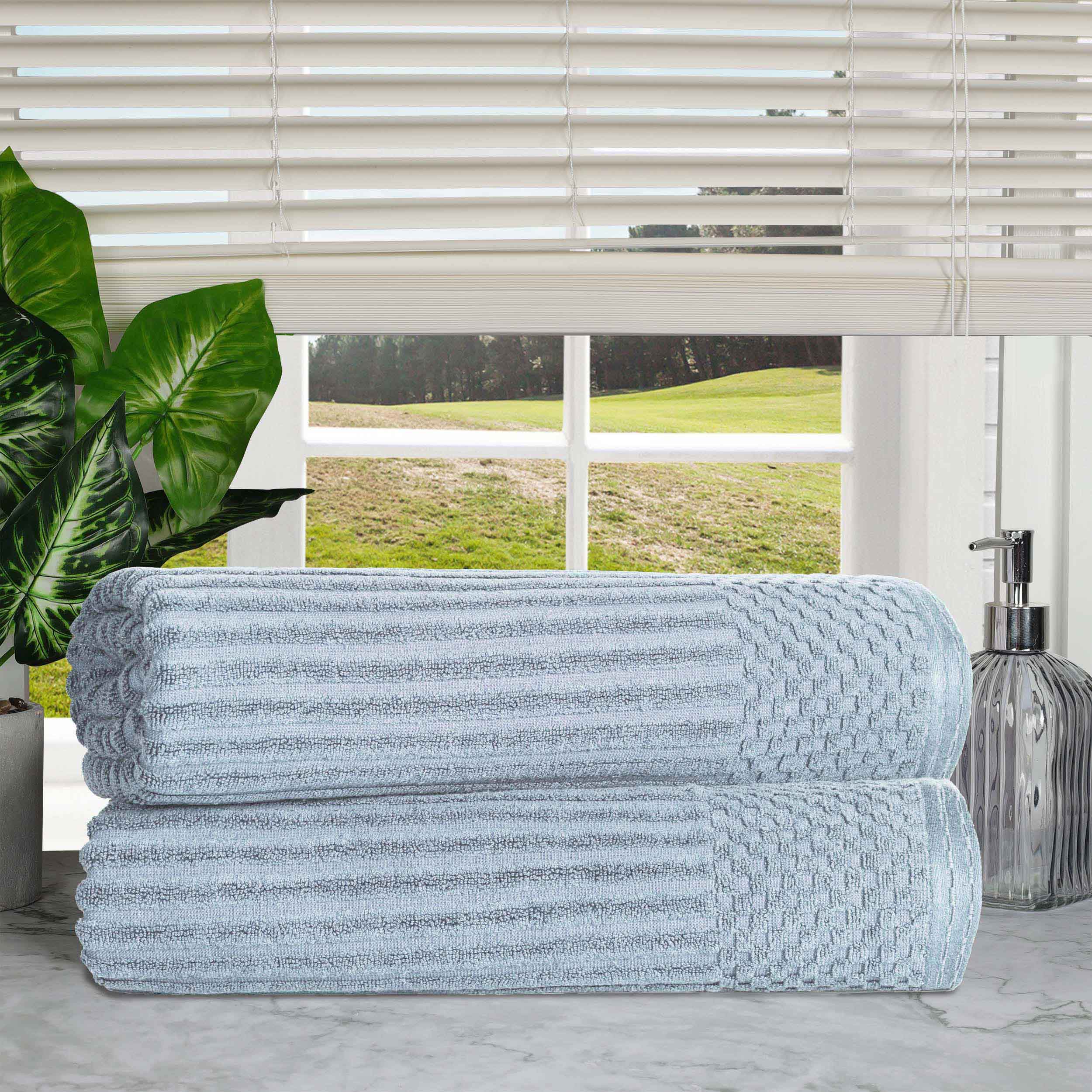 Premium Cotton Ribbed Textured Bath Towel Set - Ultra Absorbent 2-Piece Bath Sheet Set for Spa, Beach & Luxury Bathroom Use