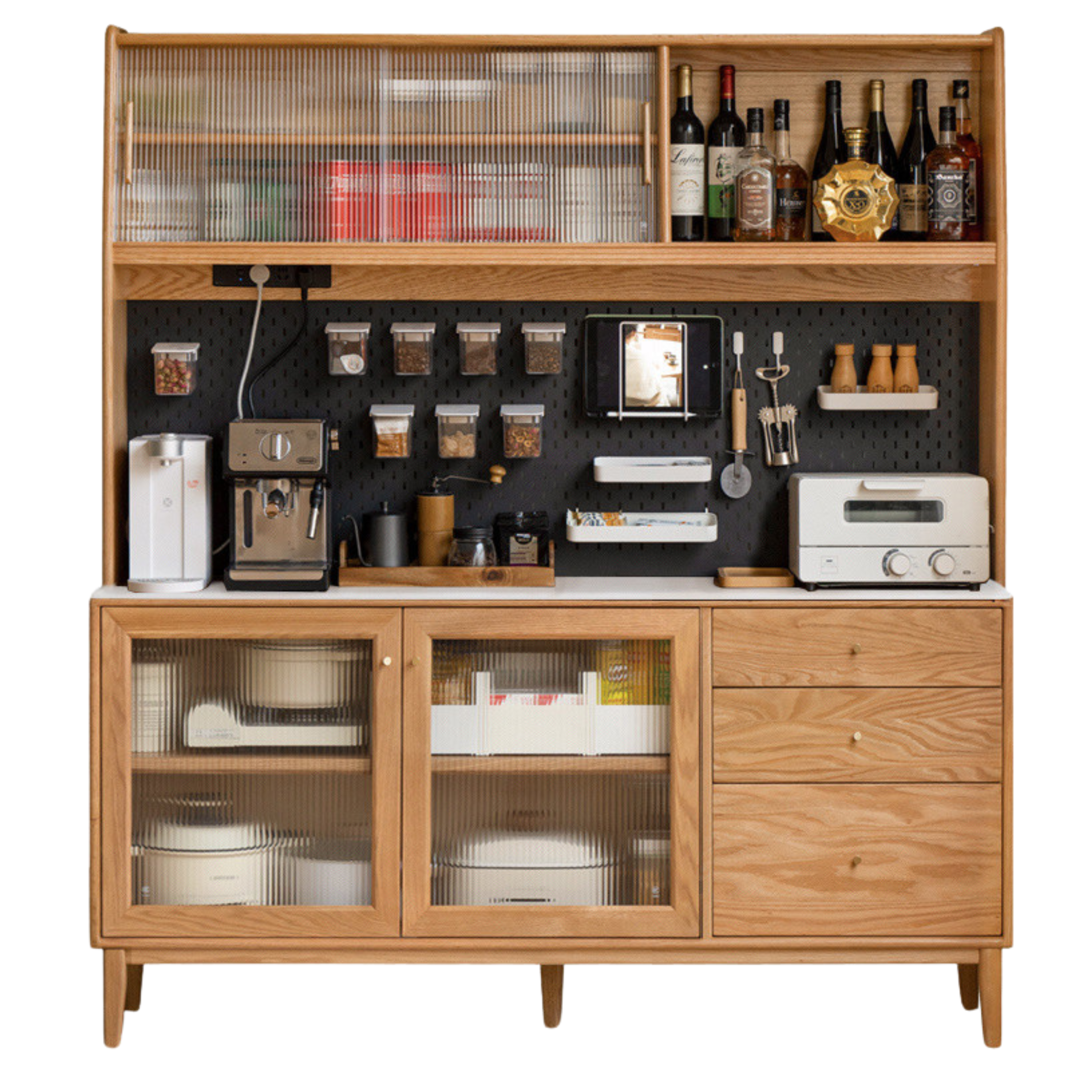 59.1x15.8x72.3 inch / 150x40x183.7сm / Natural wood color / rock panel door sideboard + shelf + Bull socket