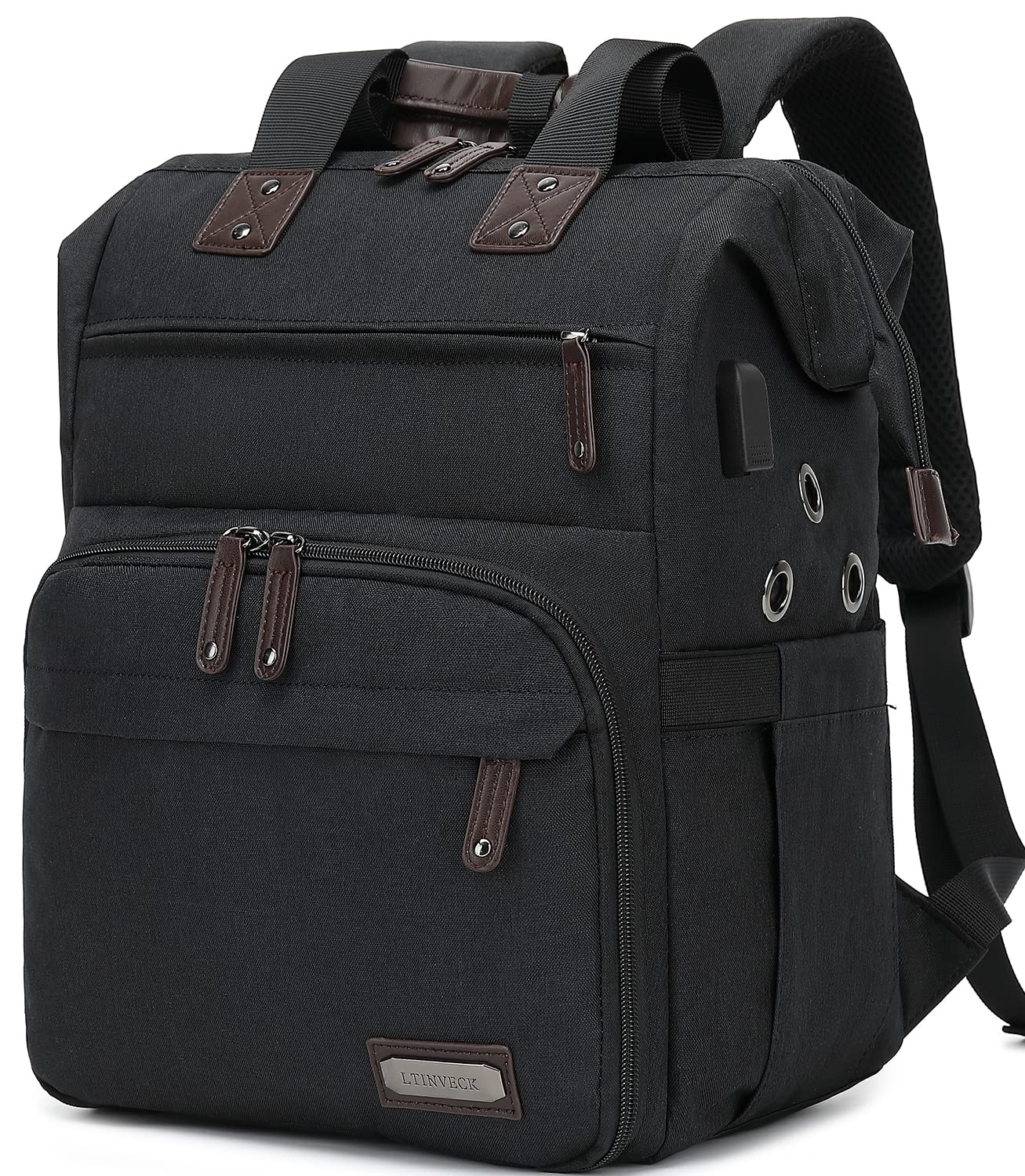 Crochet Backpack with USB Port - Yarn Storage Organizer for Travel & Knitting