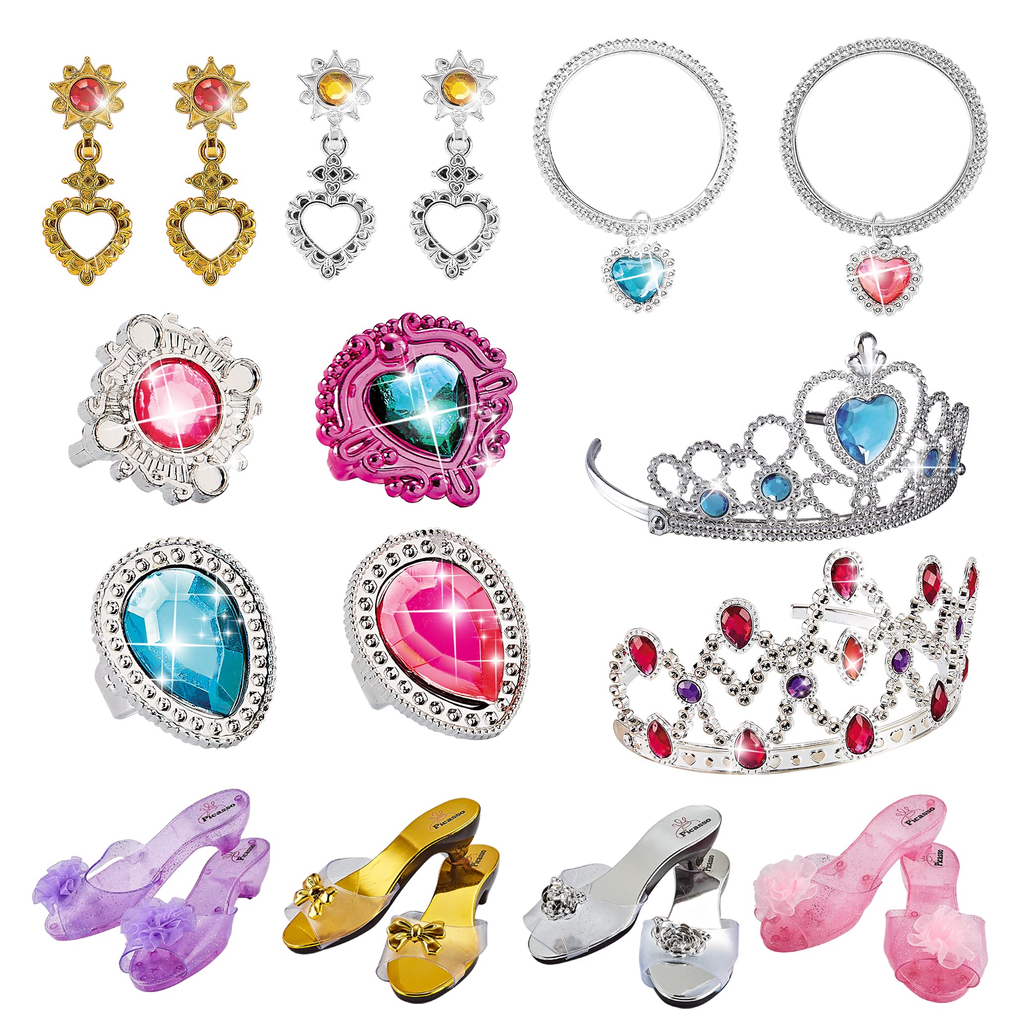 **PicassoTiles Royal Princess Dress Up Set - Tiara, Jewelry, Shoes & Fashion Accessories for Girls Ages 5+ | Pretend Play, STEM Learning & Creative Imagination Toys | Perfect for Birthday Gifts, Tea Parties & Dress-Up Playtime**