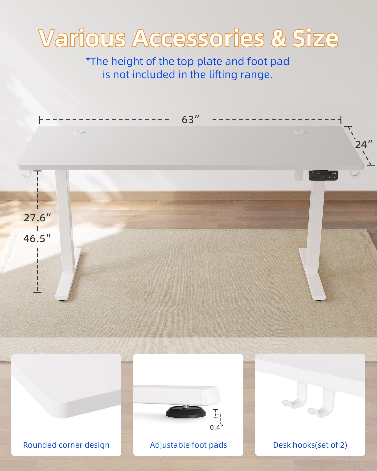 YIHAYO 63 x 24 Inches Electric Adjustable Standing Desk with Splice Board - Height Adjustable Computer Desk for Home Office (White Frame/White Top) - Perfect for Remote Work, Gaming & Study Setup