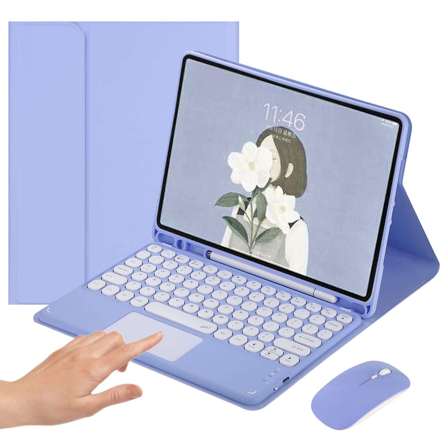 iPad Pro 11-inch 4th/3rd/2nd Gen Keyboard Case with Touchpad - Retro Round Keys, Detachable Cover, Built-in Trackpad, Cute Purple Color | Perfect for Work, Study & Travel