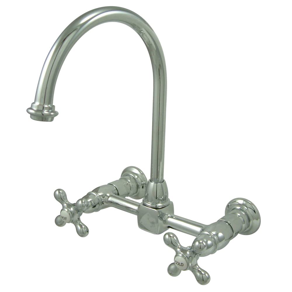 Kingston Brass KS1291AX Wall Mount Bridge Kitchen Faucet - No Side Sprayer, Polished Chrome Finish - Perfect for Farmhouse, Vintage & Restoration Kitchen Sinks
