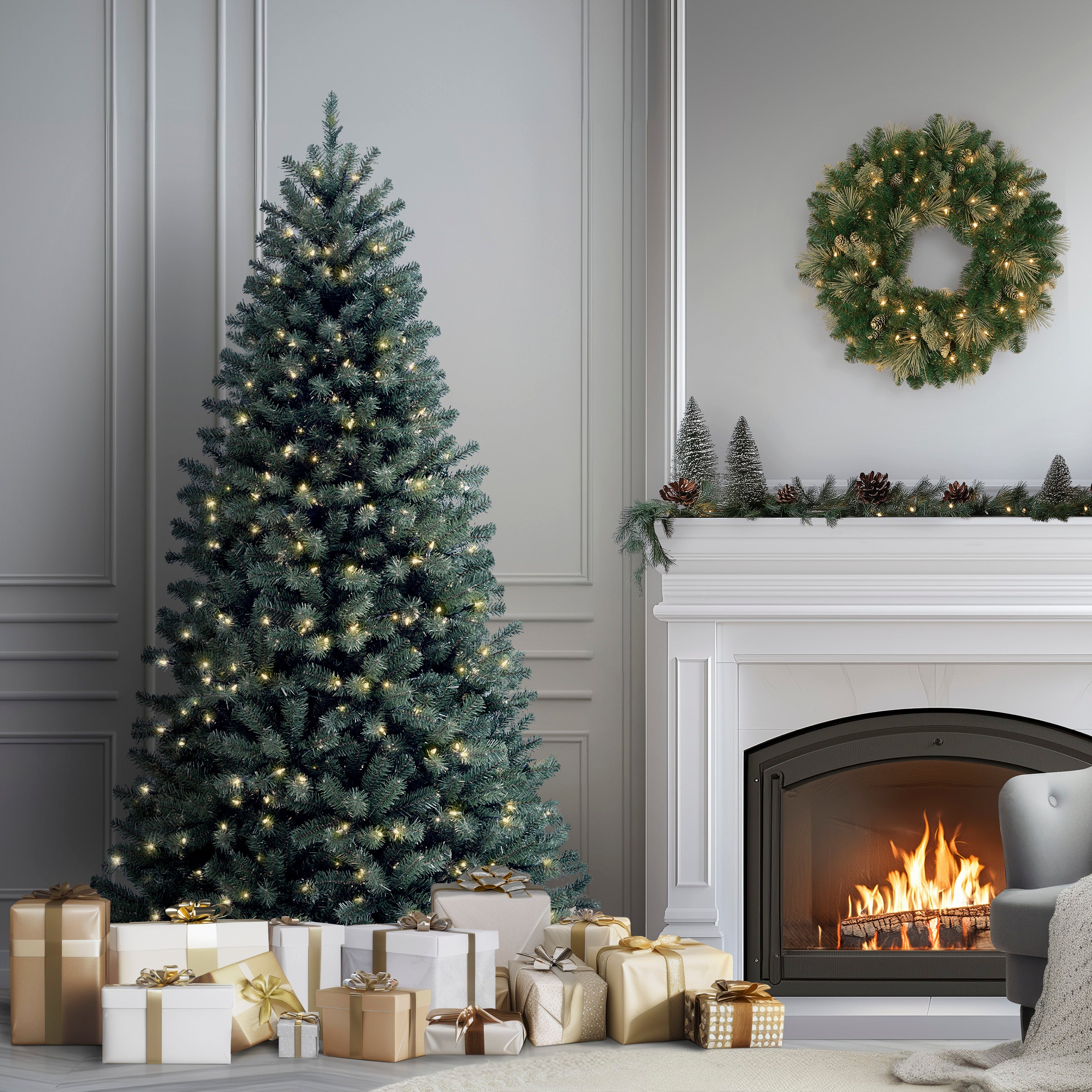 6.5 ft Pre-Lit Artificial Christmas Tree - North Valley Spruce Blue with Clear LED Lights for Holiday Home Decor | Perfect for Living Room, Office & Festive Parties