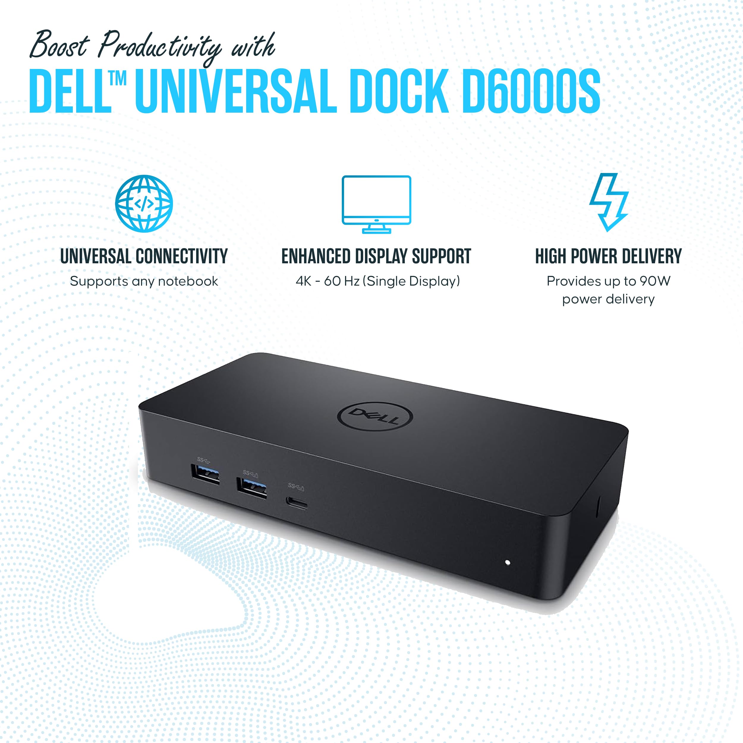 Dell D6000S USB-C Docking Station Bundle with 130W Power Adapter, HDMI & DisplayPort Cables - Universal Laptop Dock for Home & Office (Renewed, 1 Year Warranty) | Perfect for Multi-Monitor Setup & Remote Work