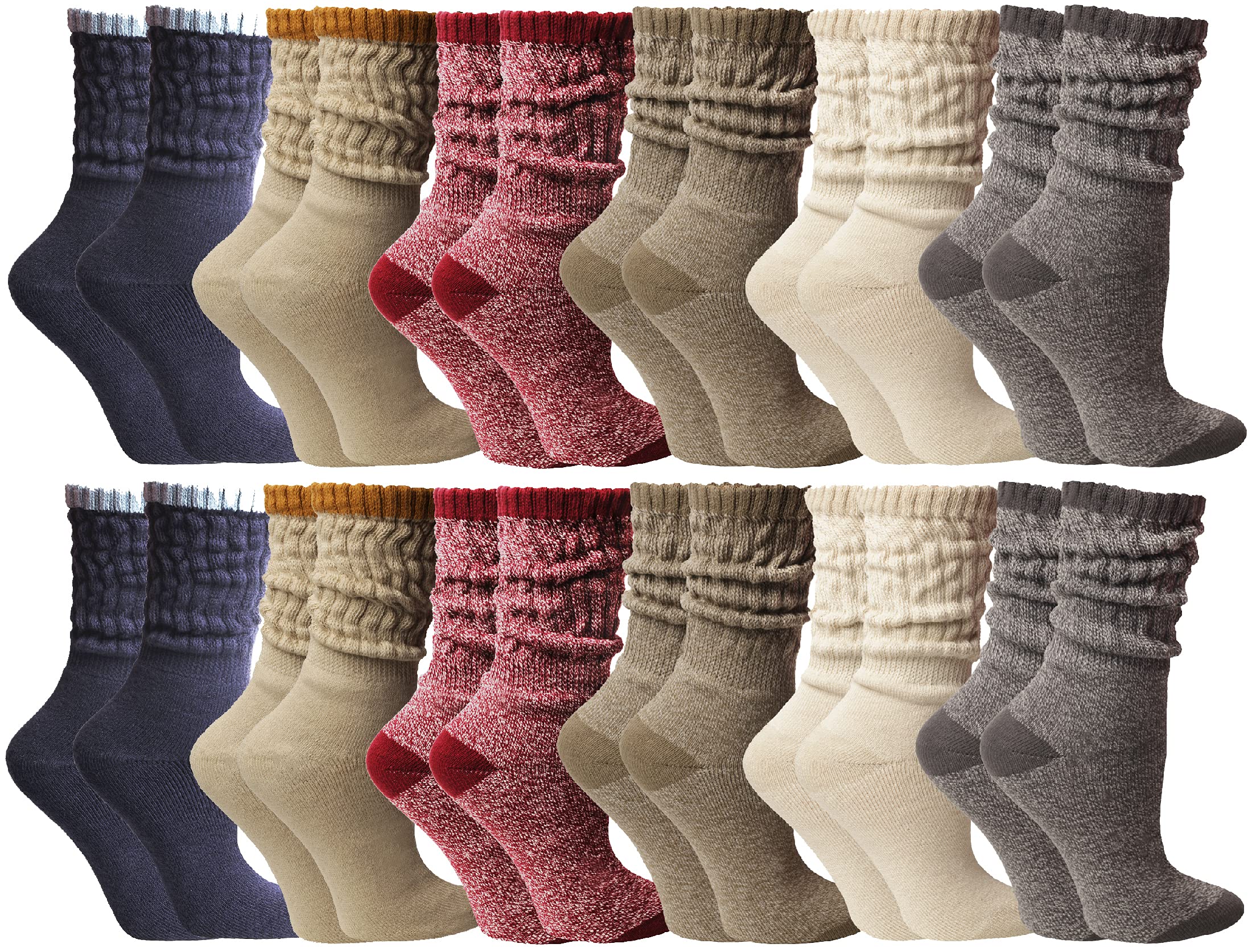 Yacht & Smith 12 Pack Women's Cotton Slouch Socks - Soft Knee High Boot Socks for Women | Comfortable & Breathable | Perfect for Winter, Boots, and Casual Wear