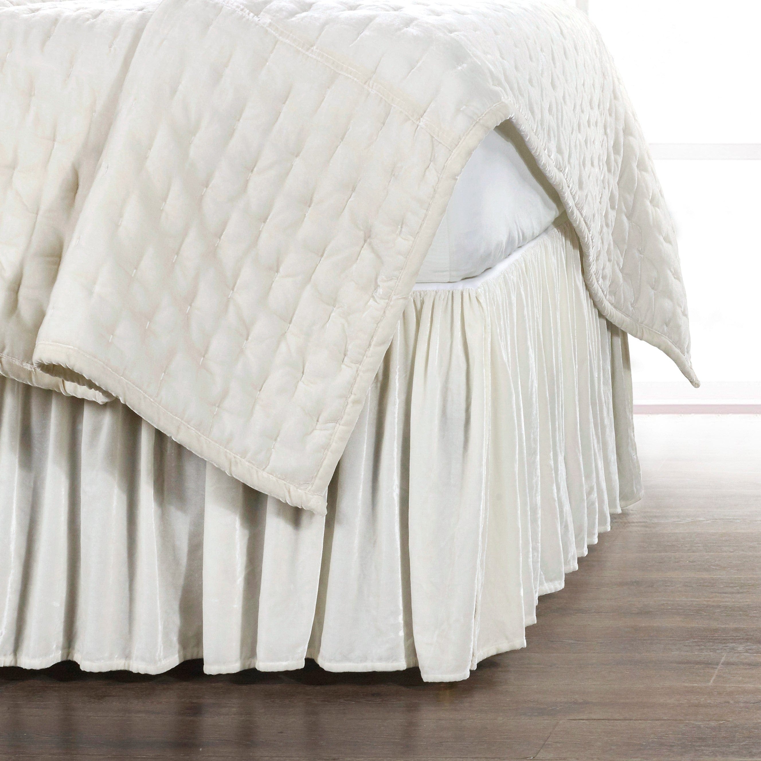 Stella Faux Silk Velvet Bed Skirt - Luxury Ruffled Bedding Dust Ruffle for Queen/King Size Beds - Perfect for Master Bedrooms & Guest Rooms
