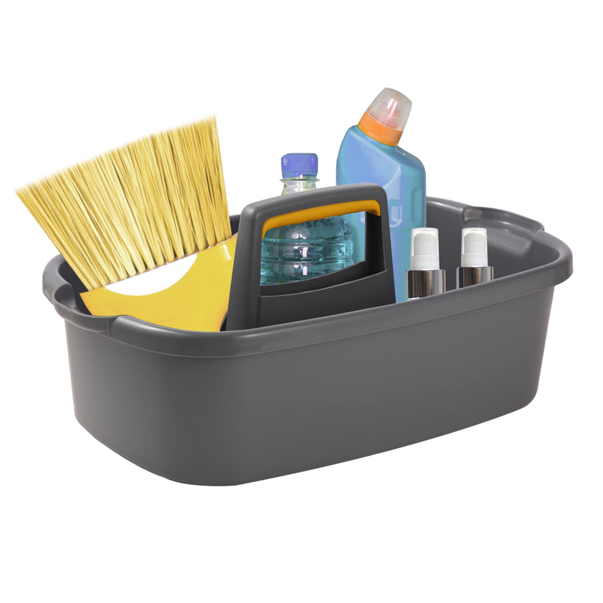 Plastic Cleaning Caddy Organizer with Handle - Portable Tool Storage for College Dorm, Kitchen, Garden & Under Sink - Gray Cleaning Supply Carrier (Perfect for Home Organization & Cleaning Professionals)