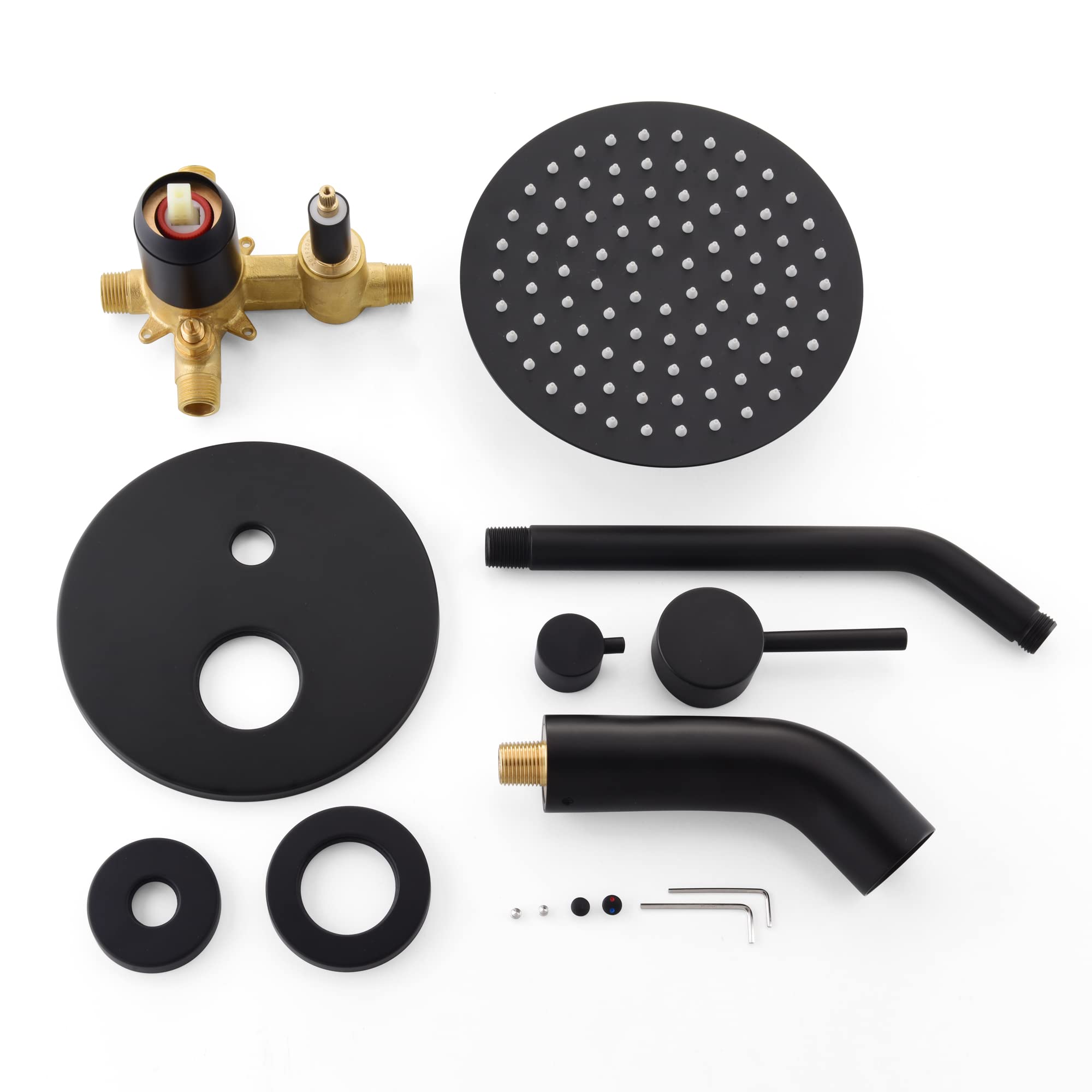 Sumerain Black Tub and Shower Trim Kit with Rough-in Valve - 8 Inch Rainfall Shower Head, Pressure Balance Cartridge & Tub Spout for Bathroom Remodeling and Luxury Shower Experience