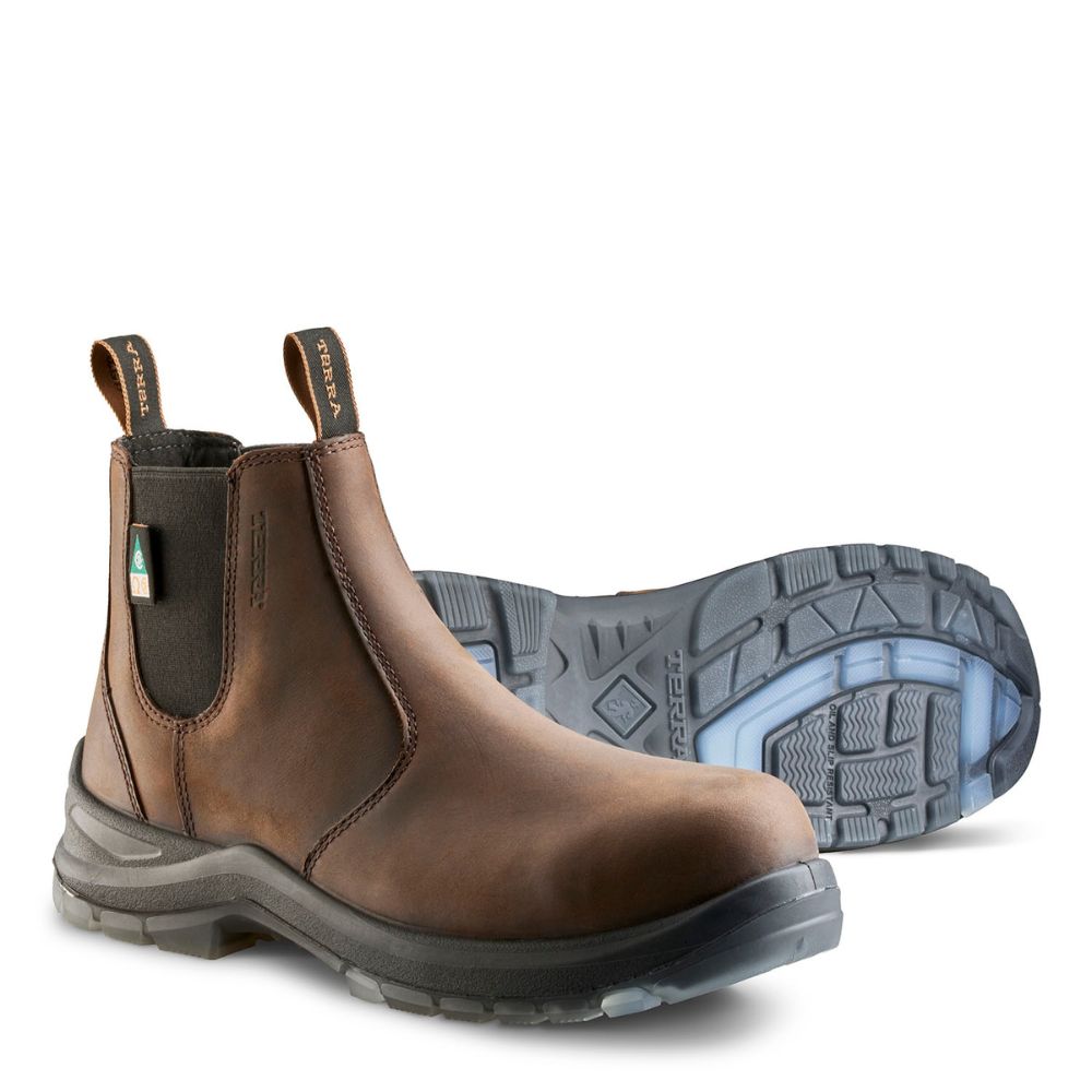 Terra Murphy Unisex 6 Composite Toe Slip-On Work Boots - Dark Brown | Lightweight Safety Shoes for Construction, Warehouse & Outdoor Work