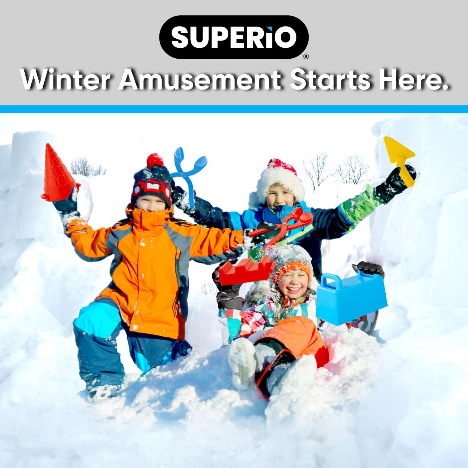 Superio Snow Brick Maker Kit - Build Igloos, Forts & Snow Blocks - Outdoor Winter & Sand Castle Toys for Kids & Adults - Perfect for Snow Play, Beach & Sandbox Activities (Blue, 2-Pack)