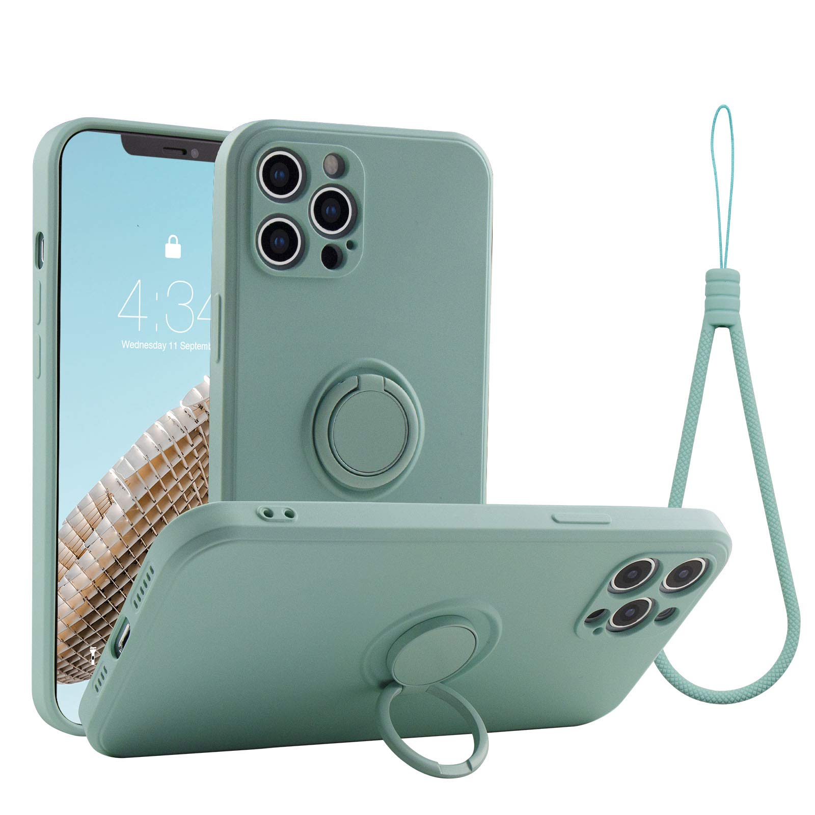 Abitku iPhone 12 Pro Max Case (6.7-inch 2020) - Premium Silicone Cover with 360° Ring Kickstand & Magnetic Car Mount Support | Soft Silk Microfiber Lining | Mint Green | Perfect for Work, Travel & Daily Protection