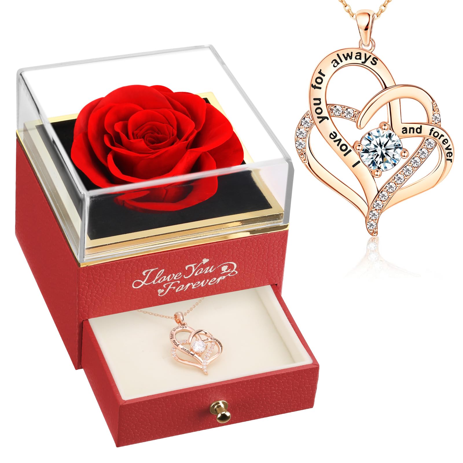 Forever Real Rose Heart Necklace - Preserved Flower Jewelry Gift for Women, Mom, Wife, Girlfriend | Perfect for Christmas, Mother's Day, Birthday & Anniversaries | Romantic Keepsake for Special Occasions